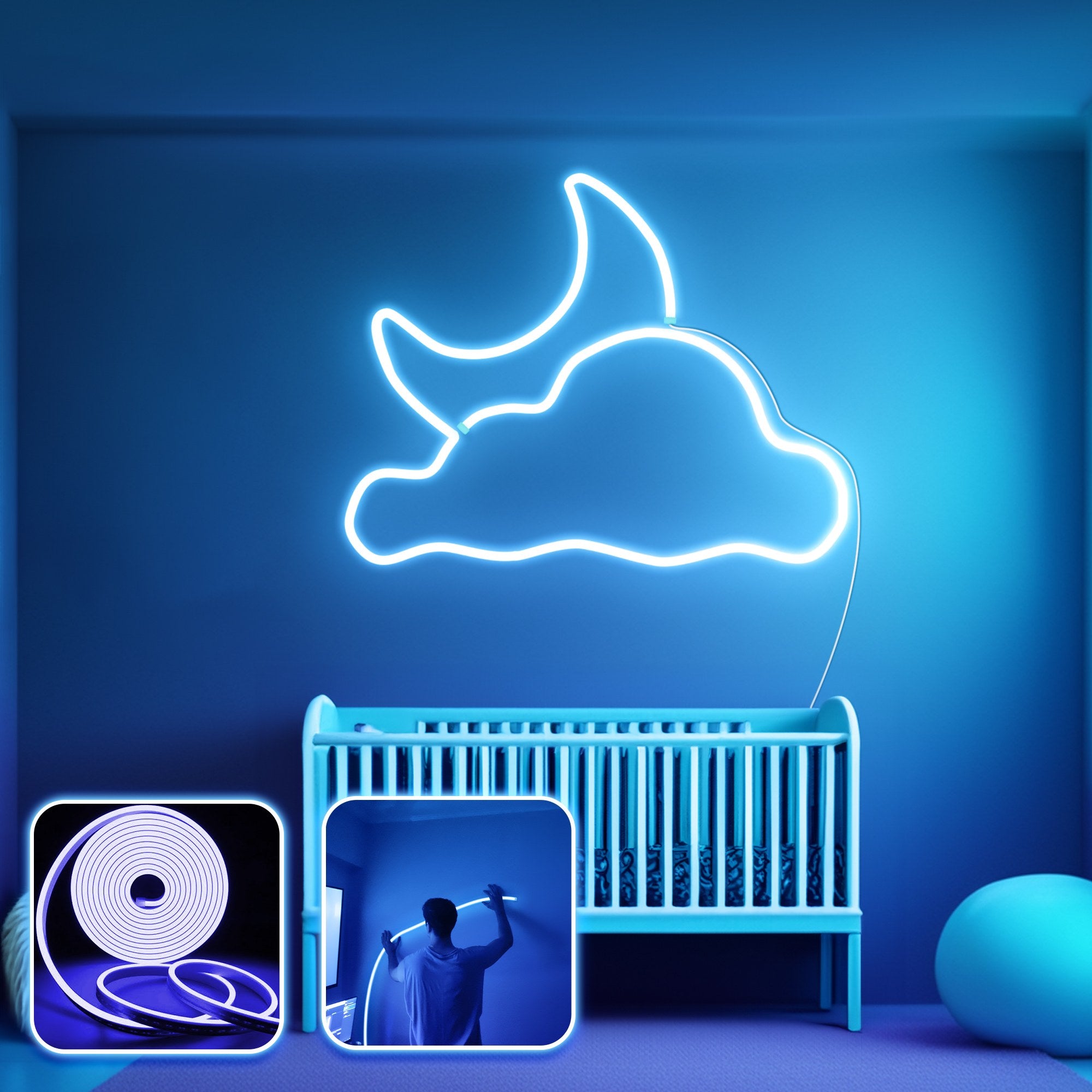 Iluminação LED de parede decorativa – 200 cm – Azul – Néon