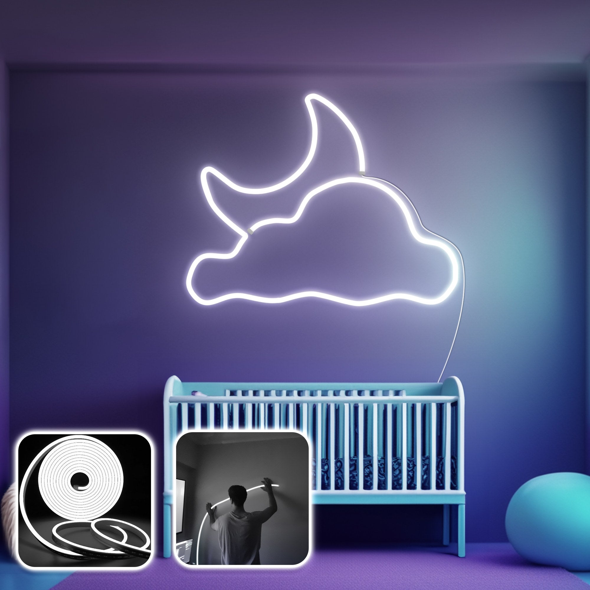 Iluminação LED decorativa de parede – 200 cm – Branco – Neon