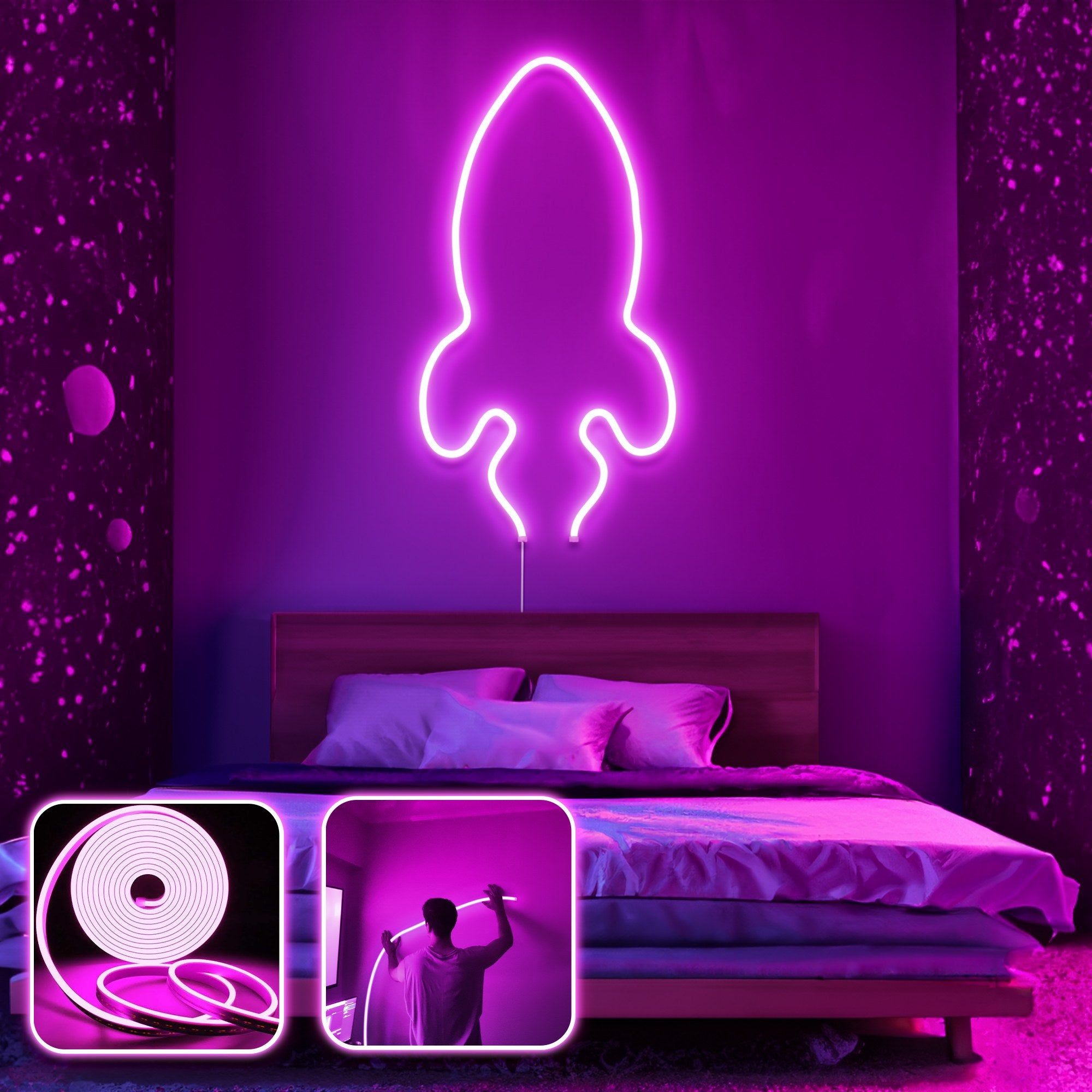 Iluminação LED de parede decorativa – 200 cm – Rosa – Néon