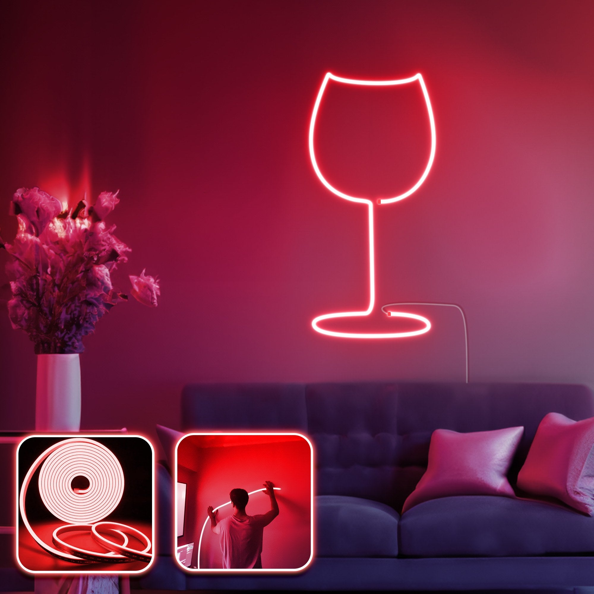 Iluminação Decorativa de Parede LED – 200 cm – Vermelho – Néon à prova de água IP67