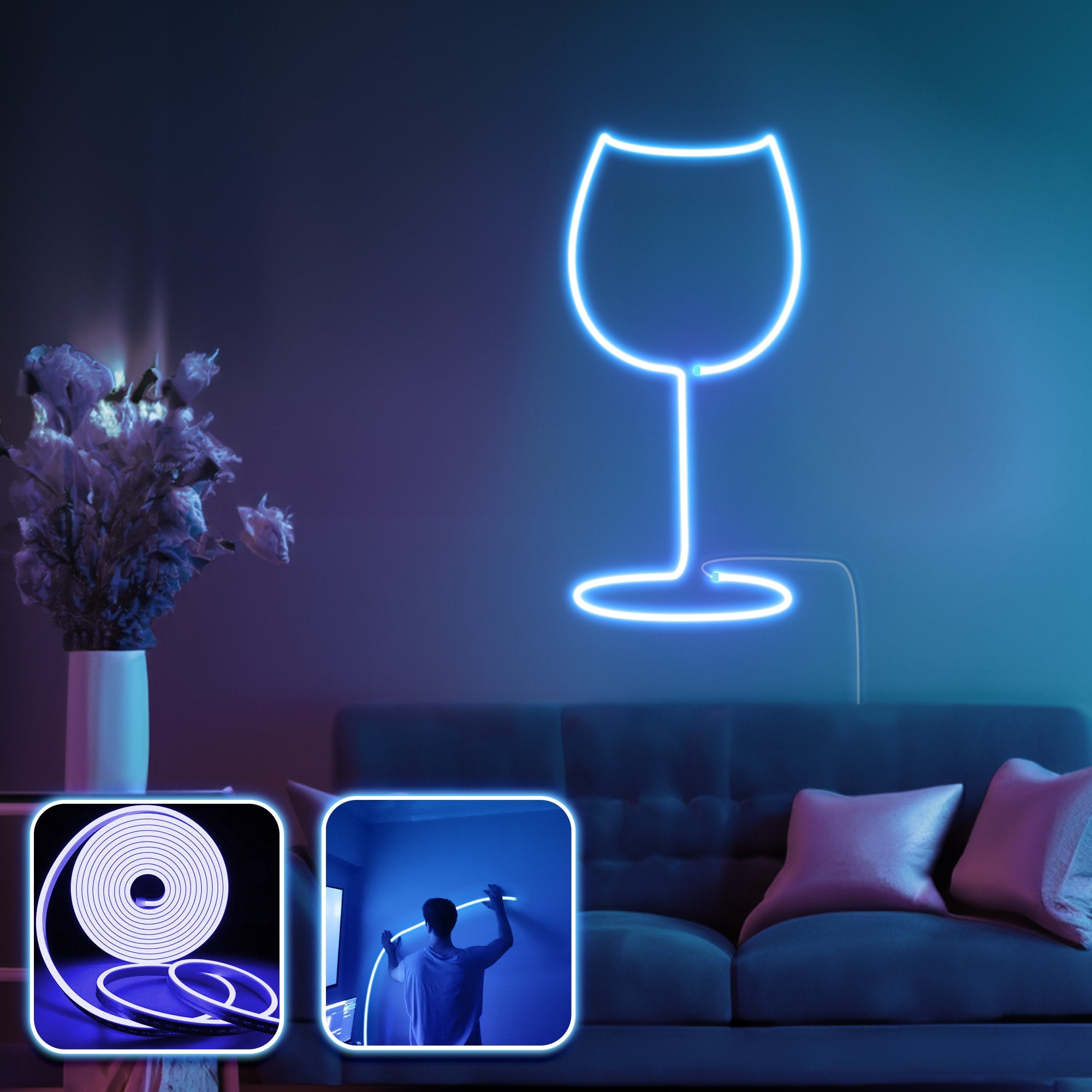 Iluminação LED de parede decorativa – 200 cm – Azul – Néon