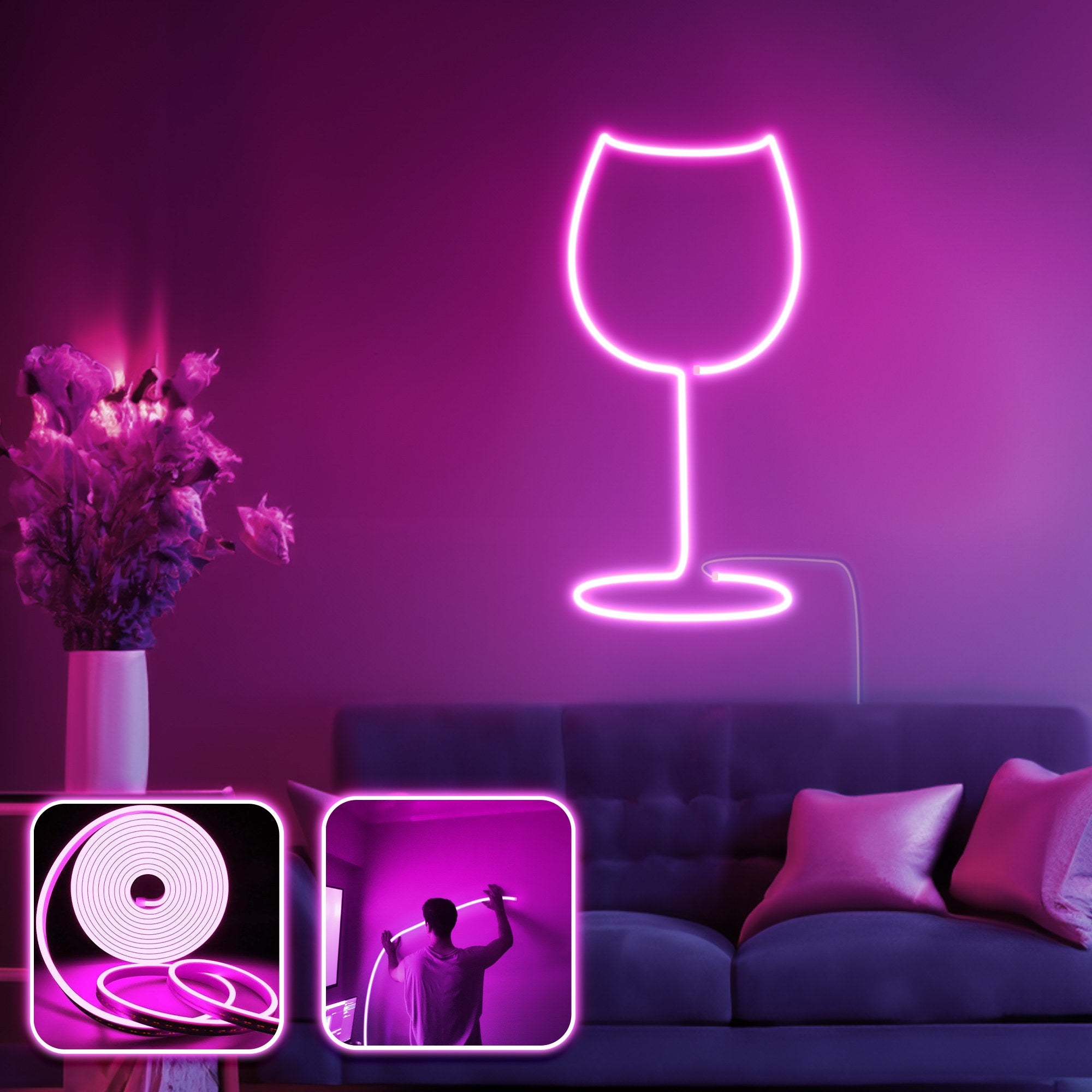 Iluminação LED de parede decorativa – Rosa – LED