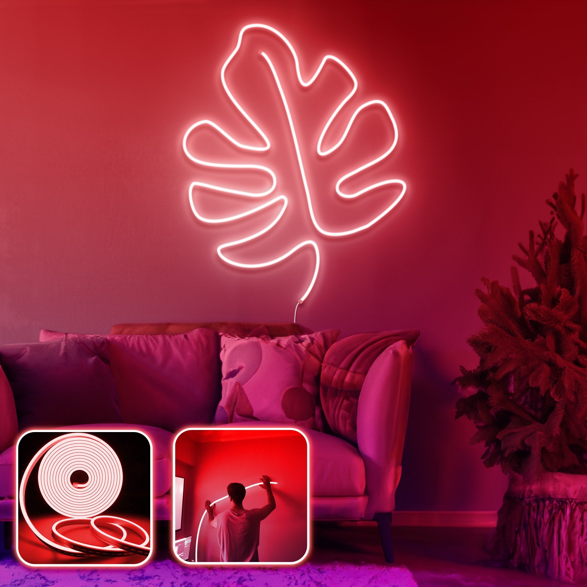 Iluminação LED de parede decorativa - 300 cm - Vermelho - Neon