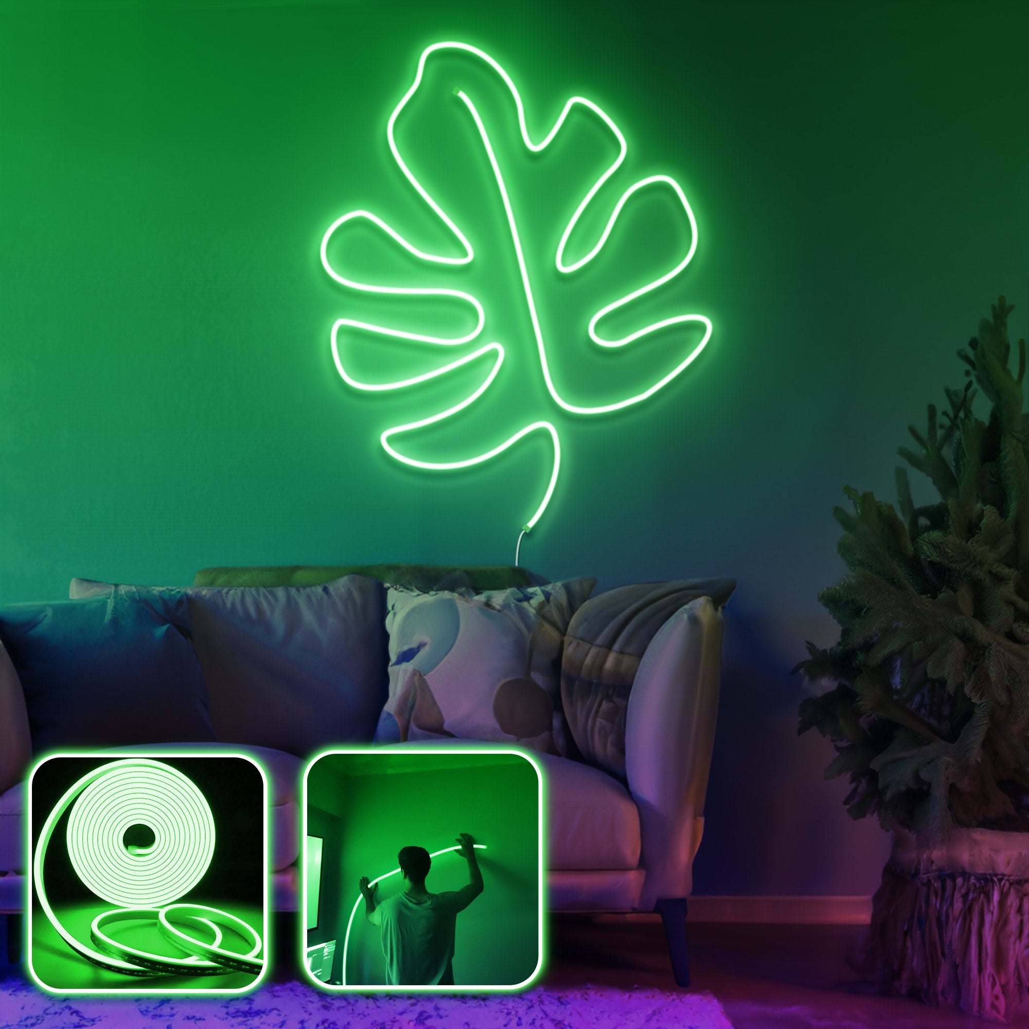 Iluminação LED de parede decorativa – 300 cm – Verde – LED