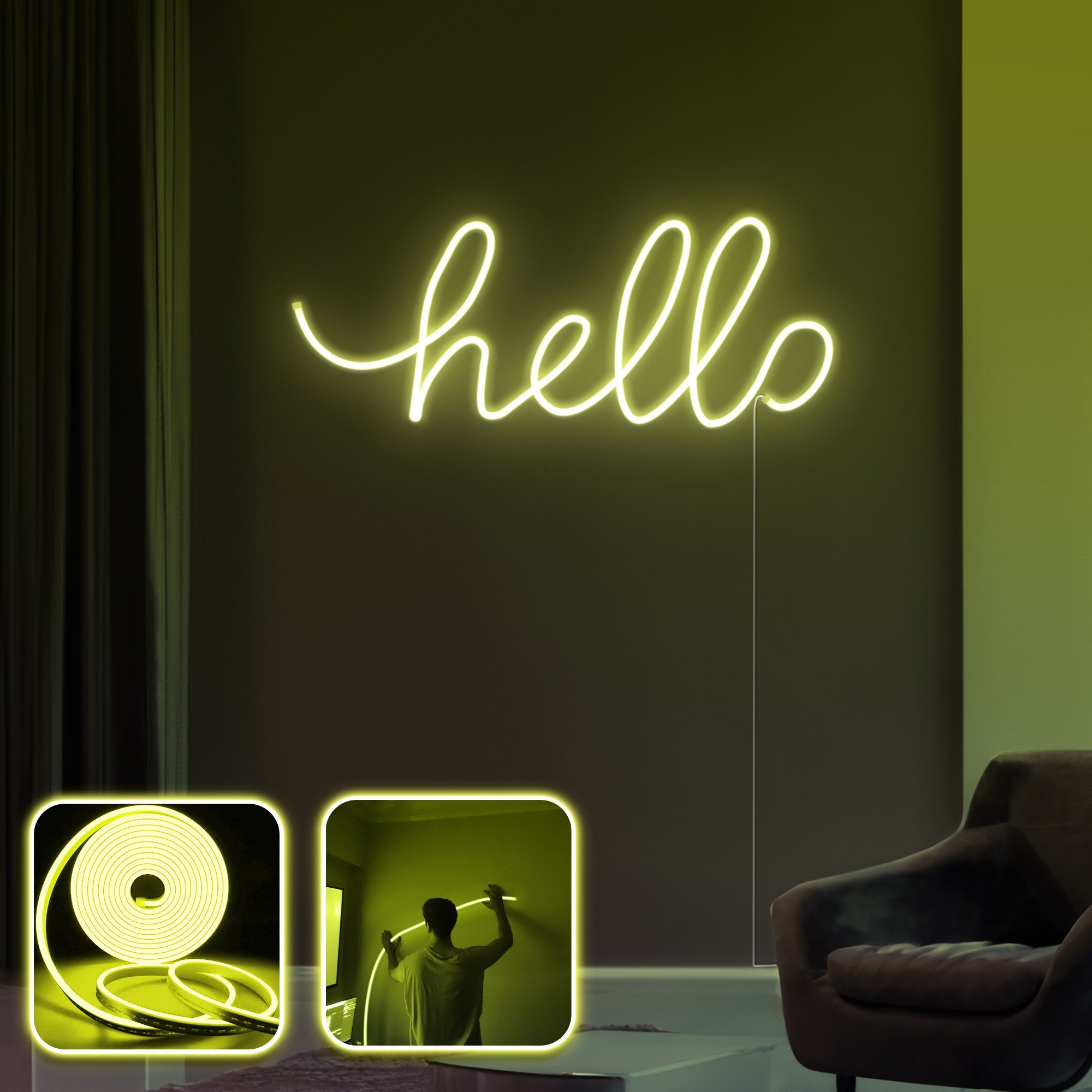 Iluminação LED de parede decorativa – 300 cm – Amarelo