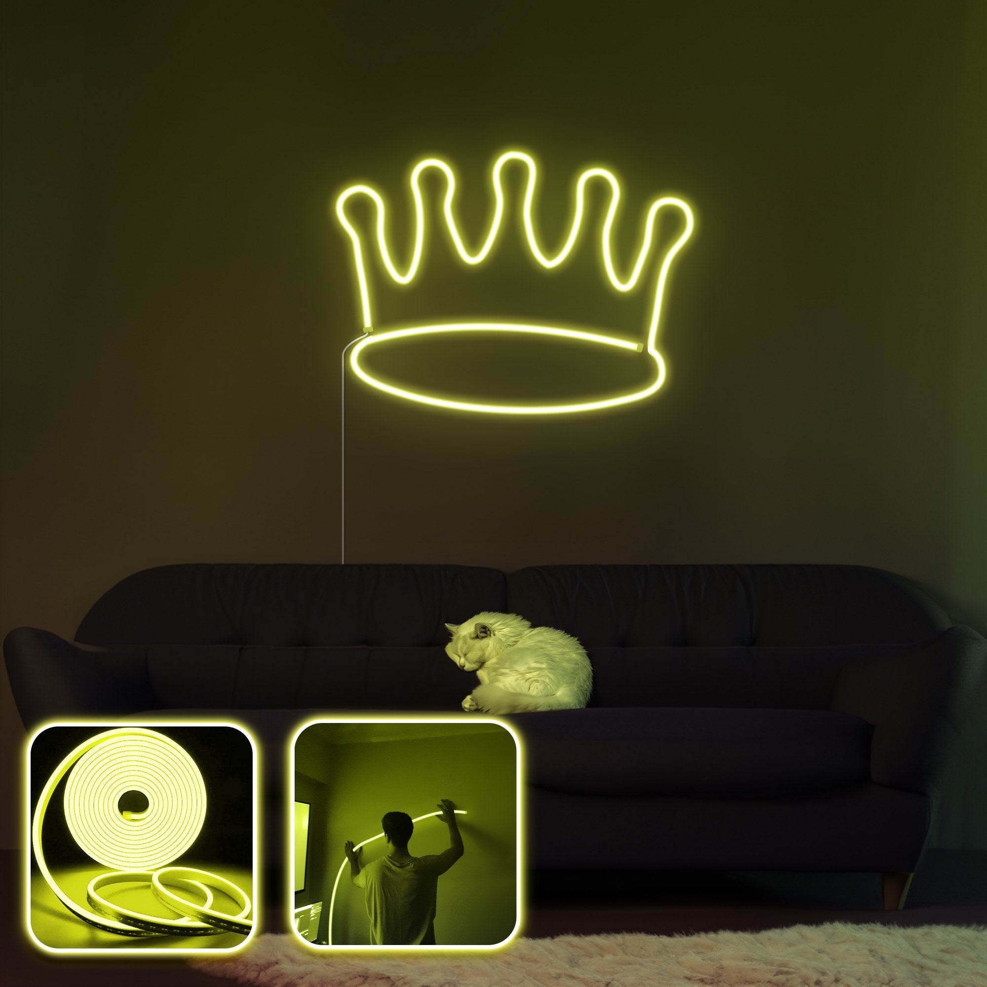 Iluminação decorativa de parede LED – 350 cm – Amarelo – Néon à prova de água IP67