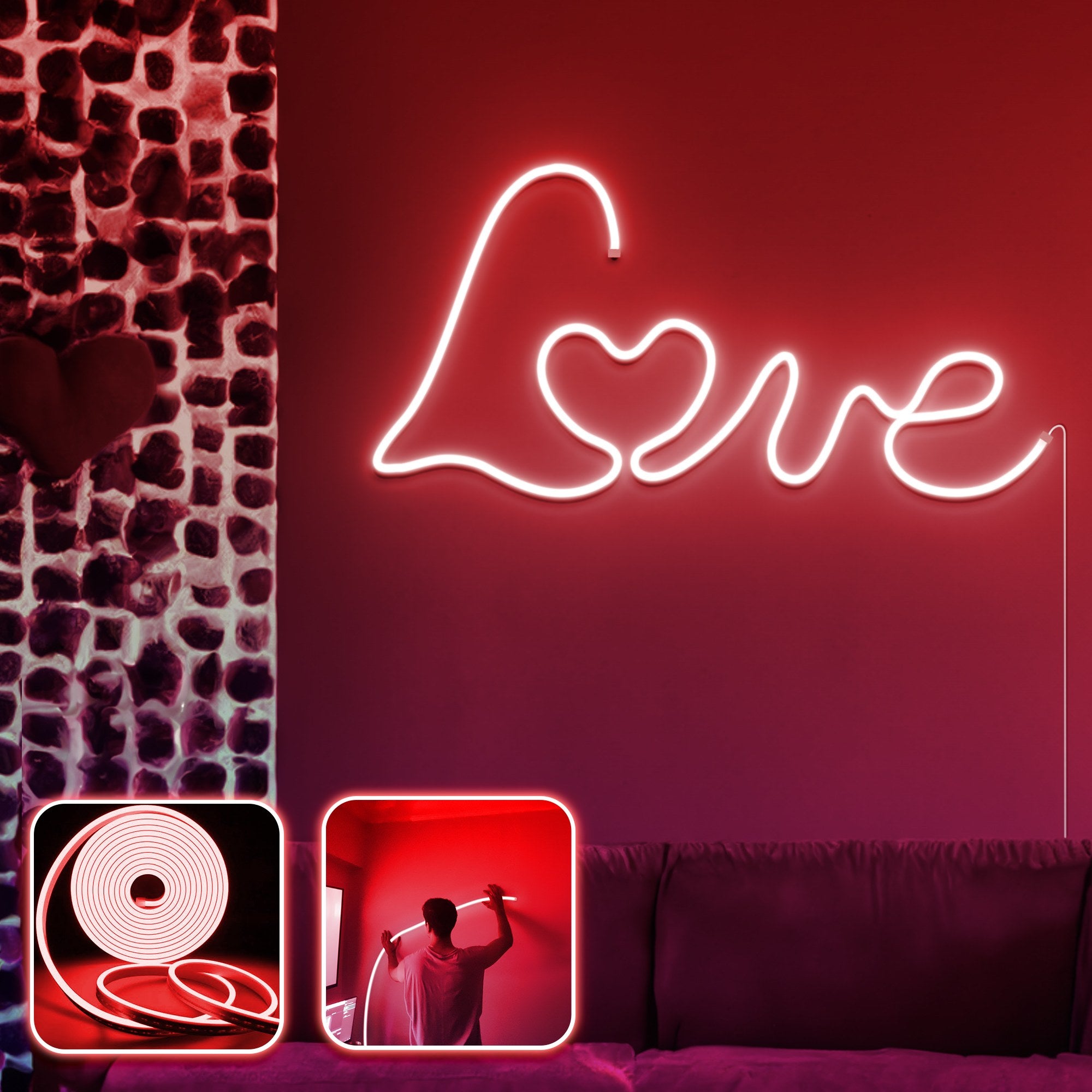 Iluminação LED Decorativa para Paredes – 300 cm – Vermelho – Neon