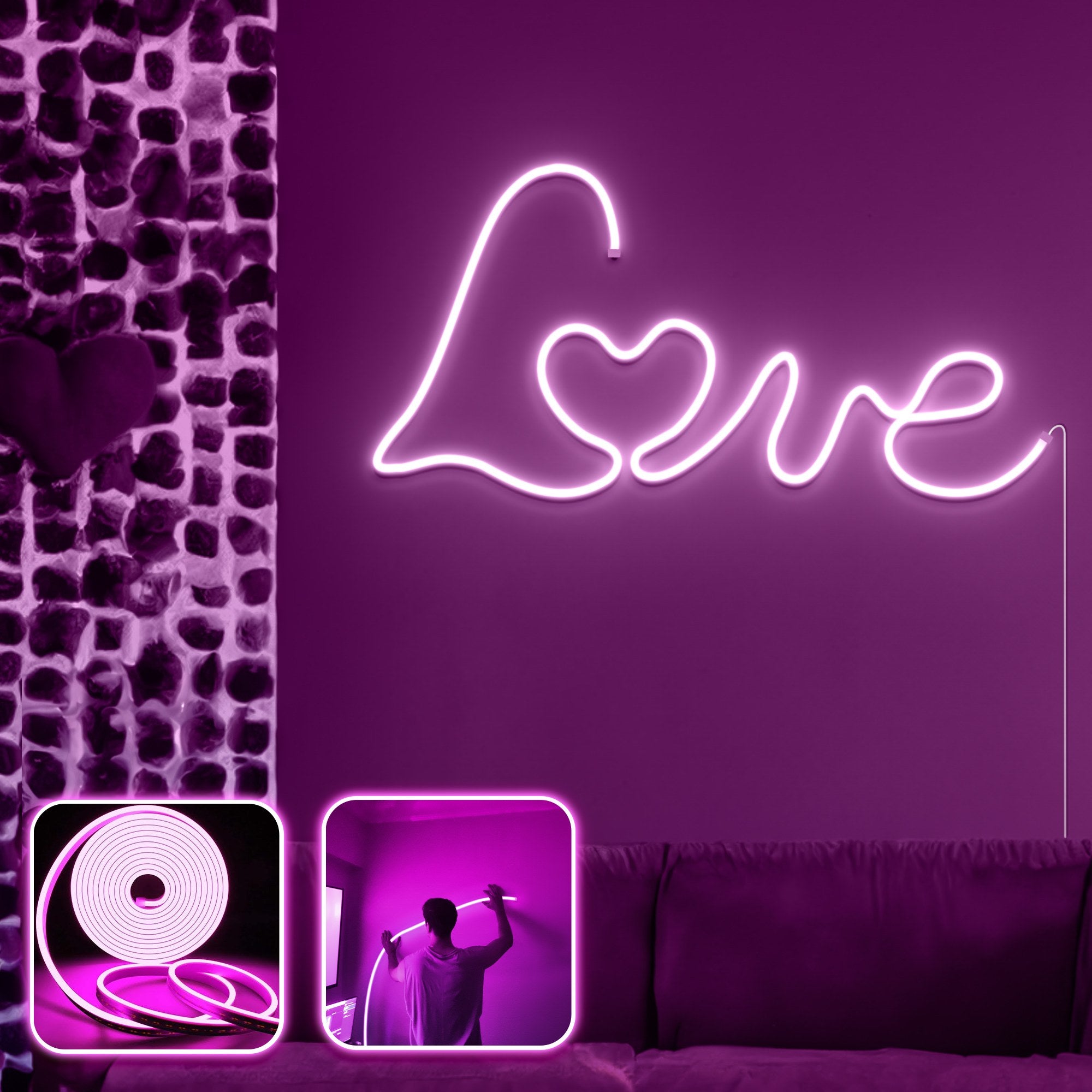 Iluminação LED de parede decorativa – 300 cm – Rosa – Neón
