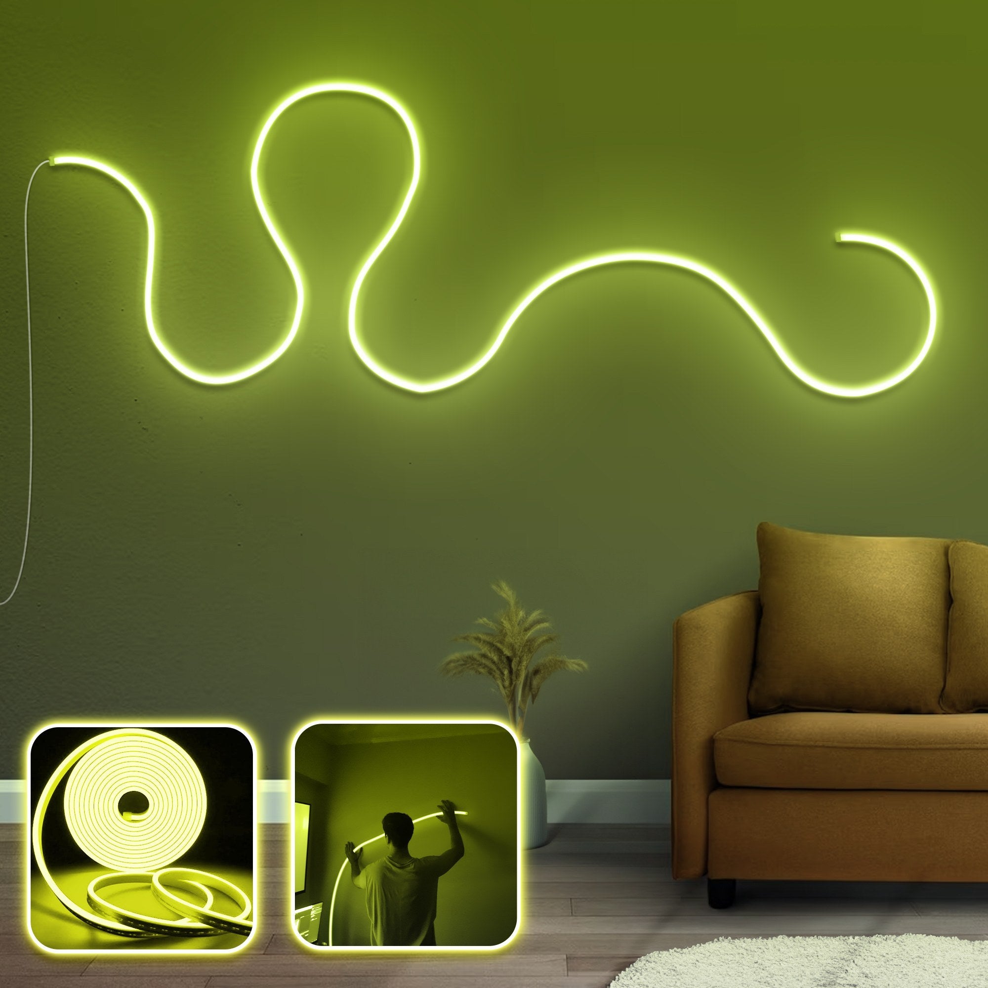 Iluminação LED decorativa de parede – 350 cm – Amarelo – Néon