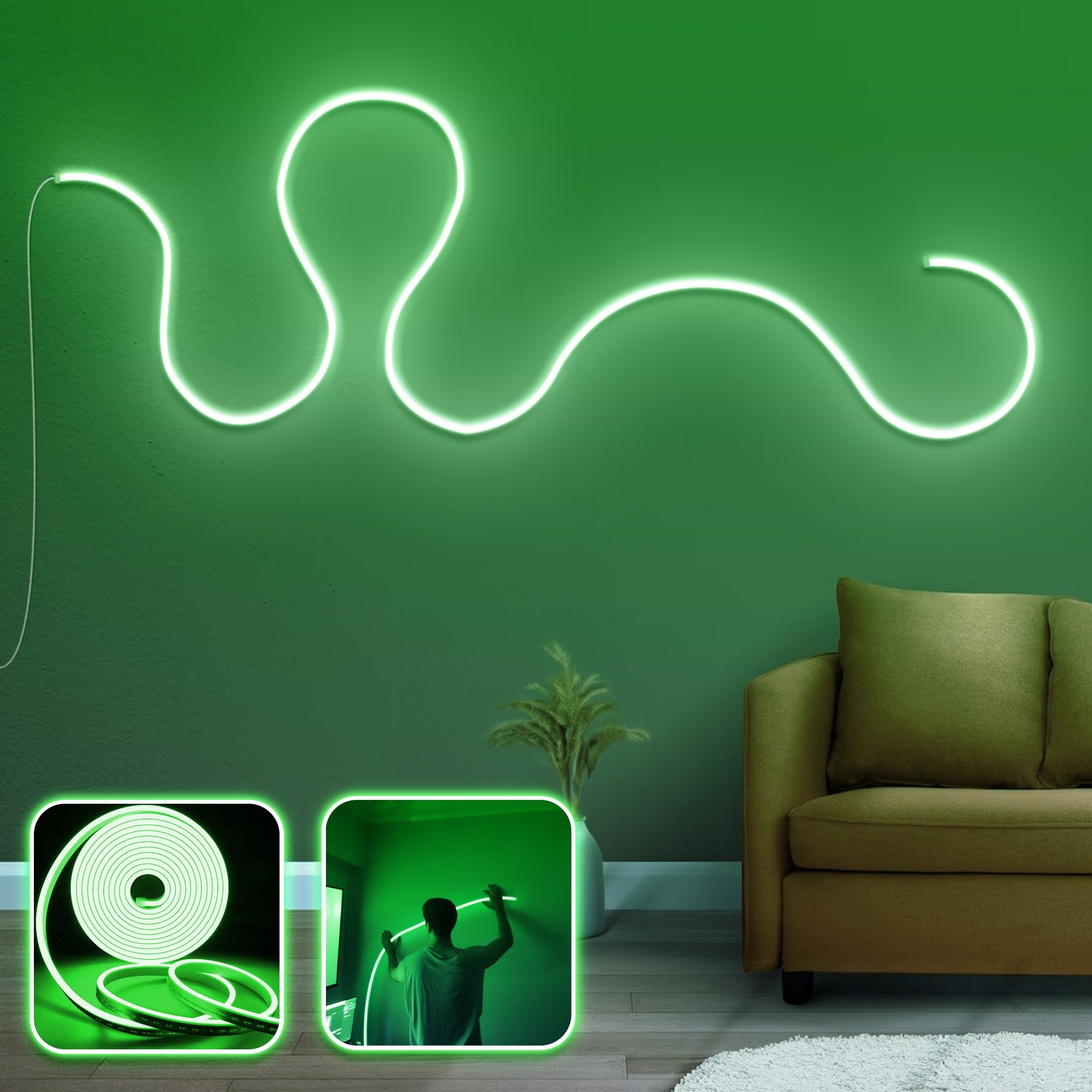 Iluminação LED de parede decorativa – cor verde – material não explícito