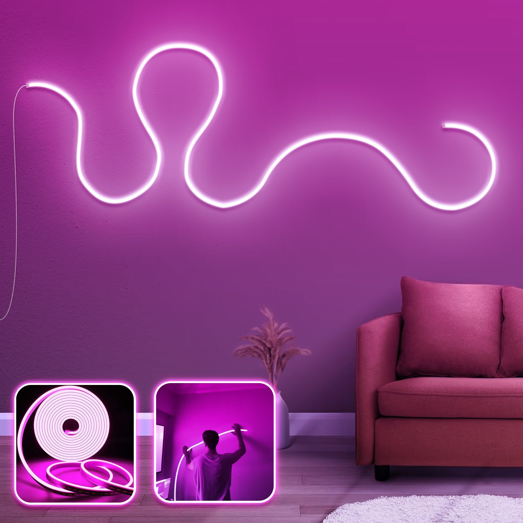 Iluminação LED de parede decorativa - 300 cm - Rosa