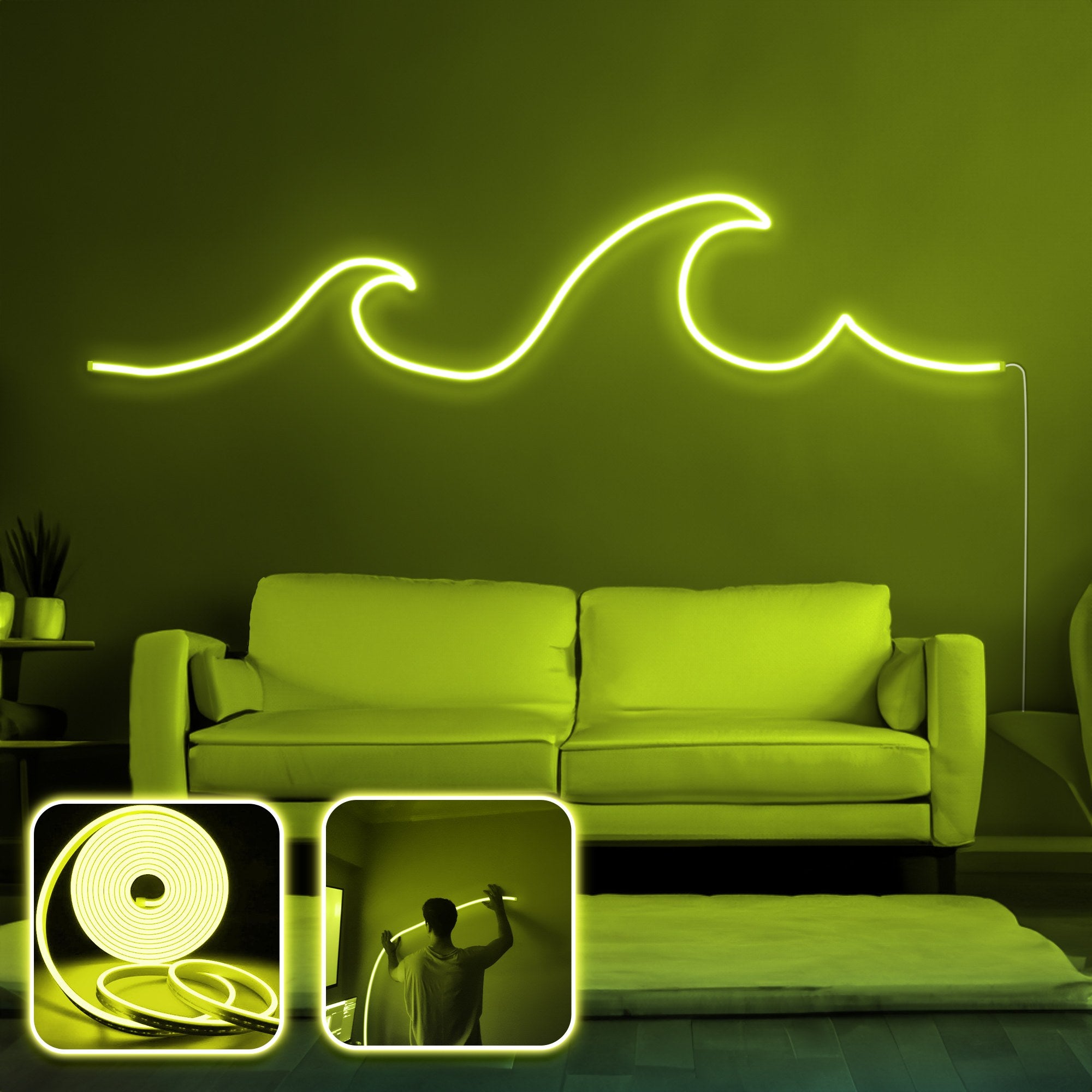 Iluminação LED decorativa de parede – 350 cm – Amarelo – Néon