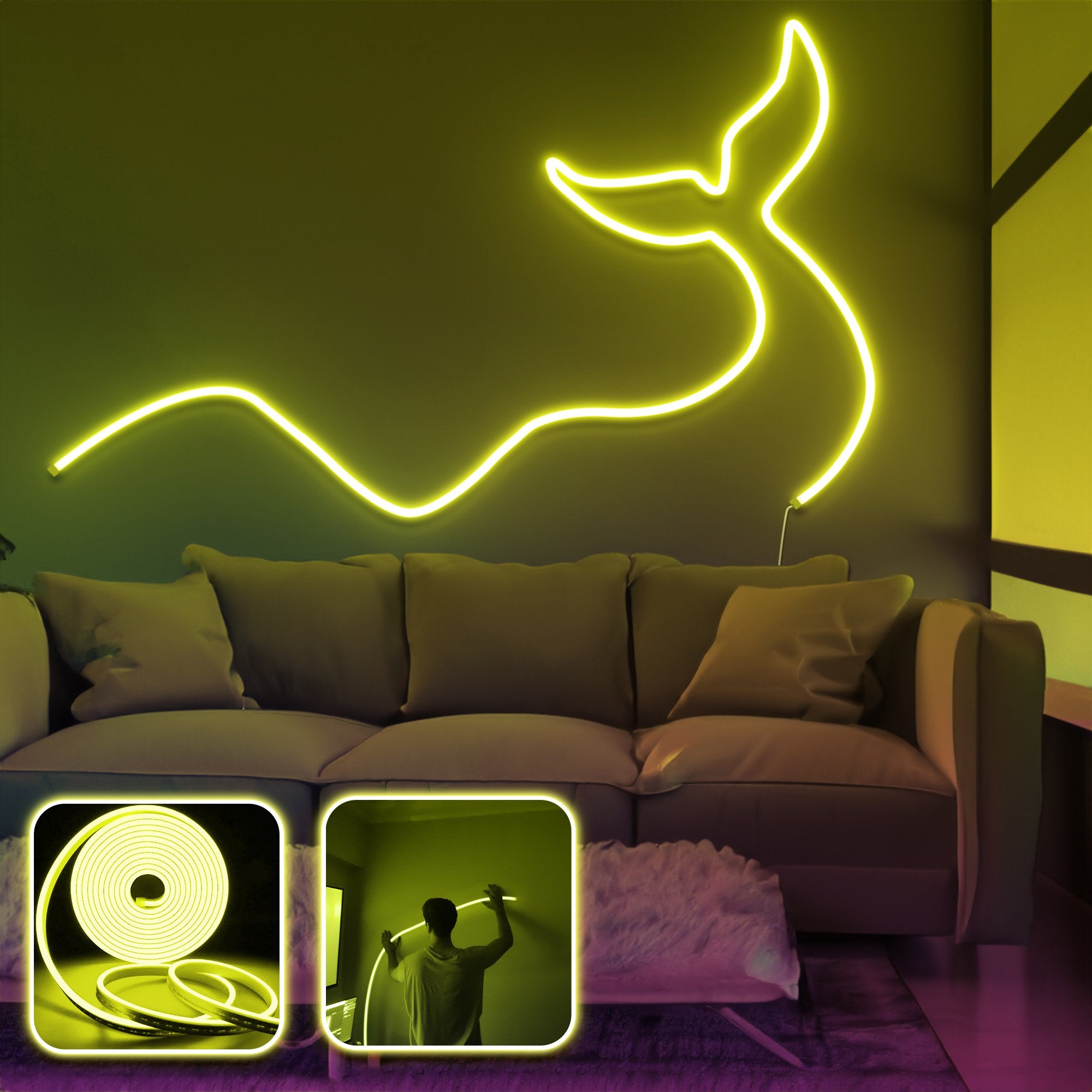 Iluminação LED decorativa de parede – 350 cm – Amarelo – Néon