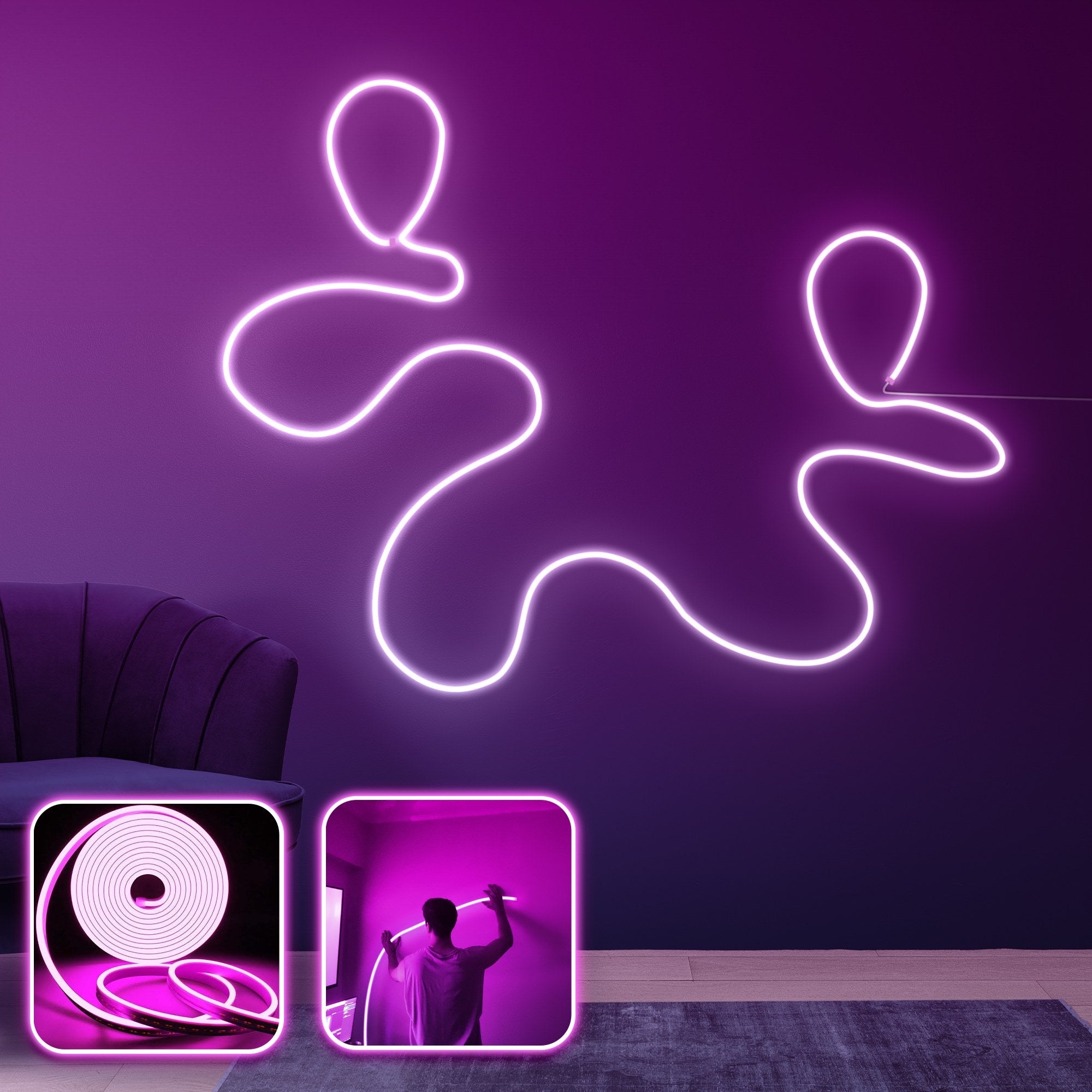 Iluminação LED de Parede Decorativa – 400cm – Rosa – Material não explícito