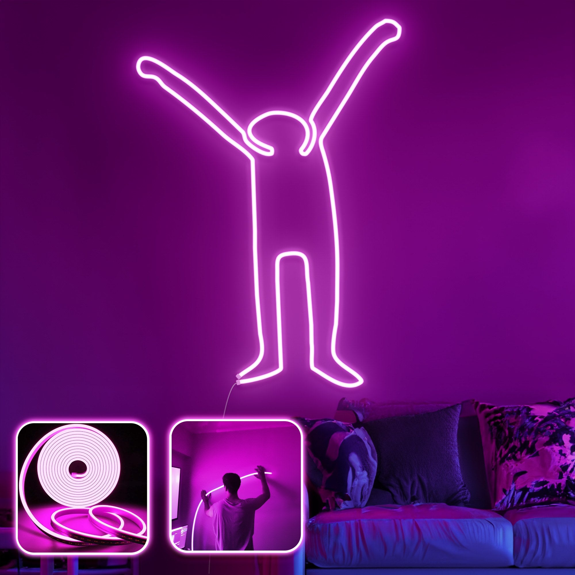 Iluminação LED de parede decorativa – Rosa – néon à prova de água