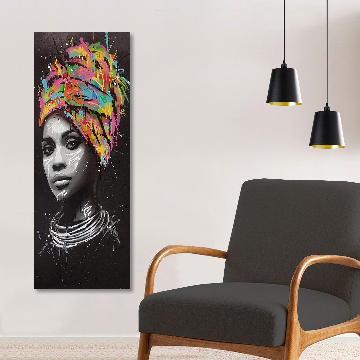 Quadro Decorativo em Tela Multicolor 30 x 80 cm com Moldura de Madeira – Impressão Digital 100% Tela