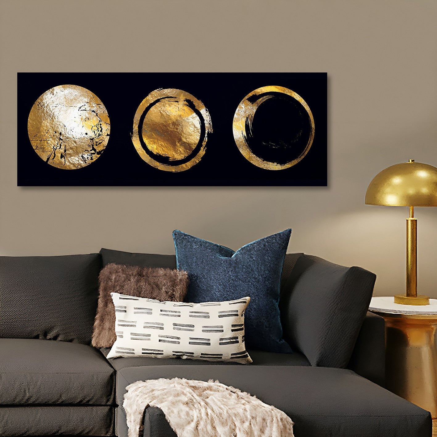 Pintura decorativa em tela – 30 x 80 cm – moldura de madeira – 100% tecido de lona