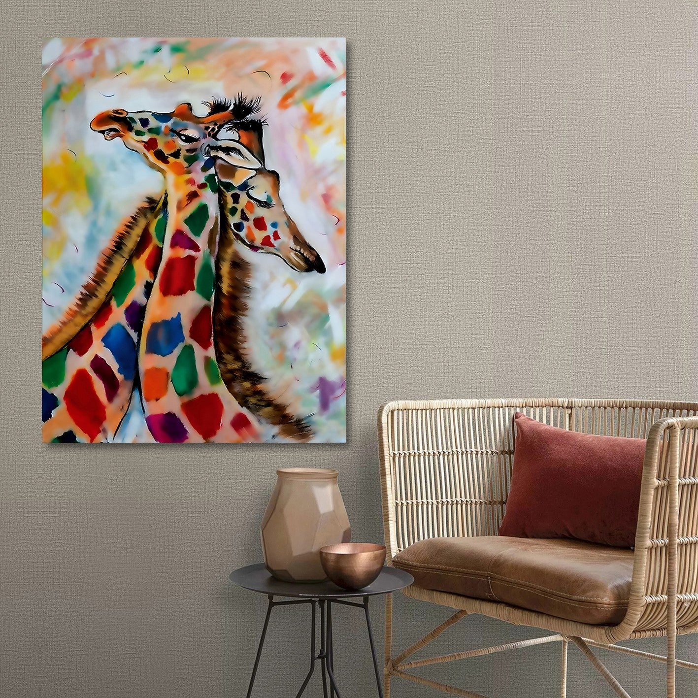 Quadro em Tela Decorativo Multicolorido 50 x 70 cm com Moldura de Madeira – Impressão Digital 100% Tela