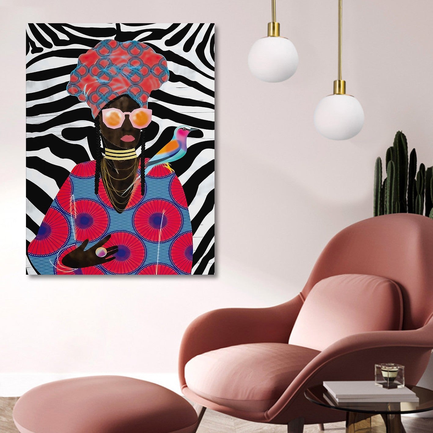 Quadro em Tela Decorativo Multicolor 70 x 100 cm com Impressão Digital e Moldura de Madeira