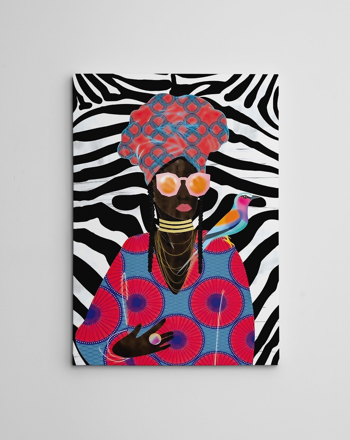 Quadro em Tela Decorativo Multicolor 70 x 100 cm com Impressão Digital e Moldura de Madeira