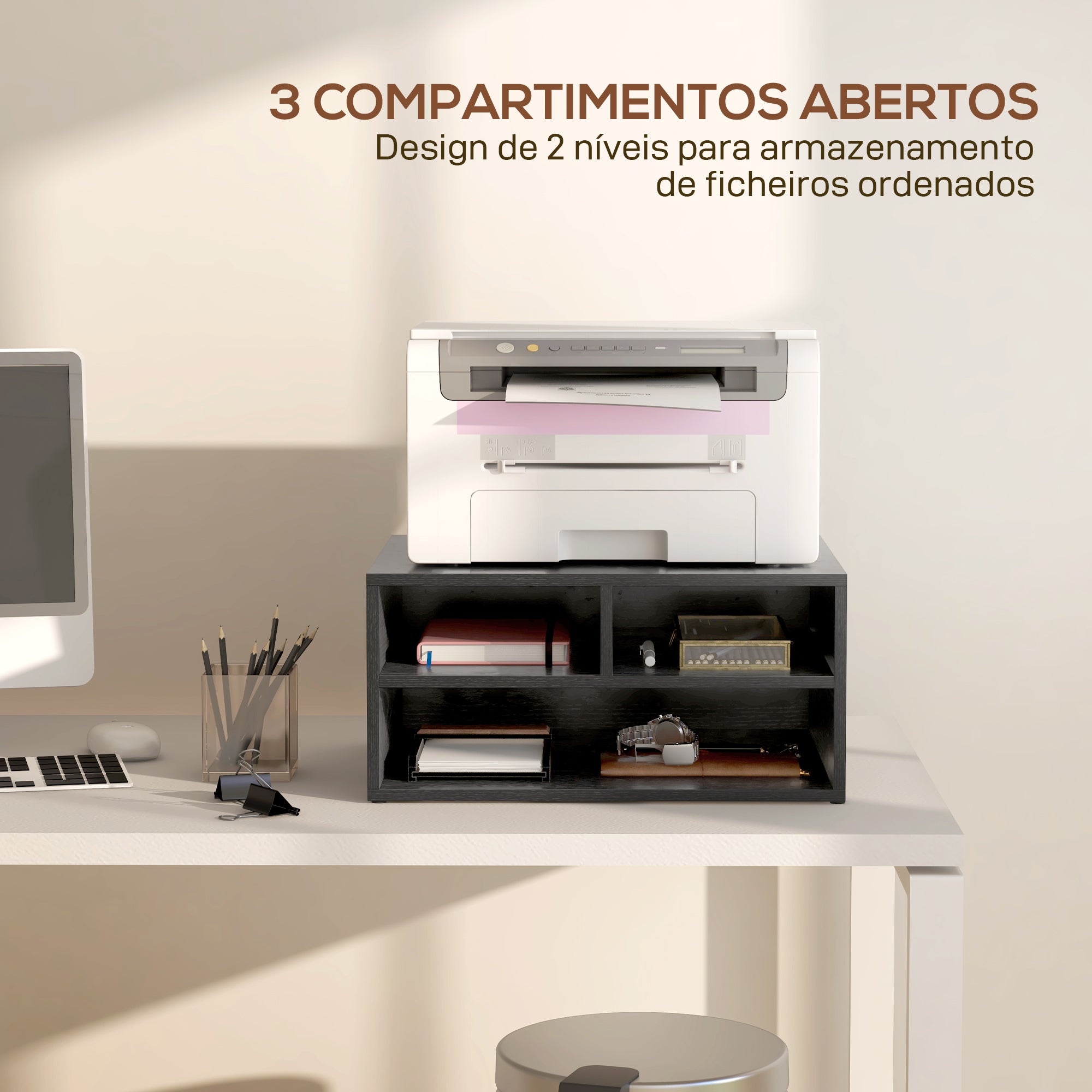 Móvel Auxiliar para Impressora 47x40x22,5 cm - Cor Preto