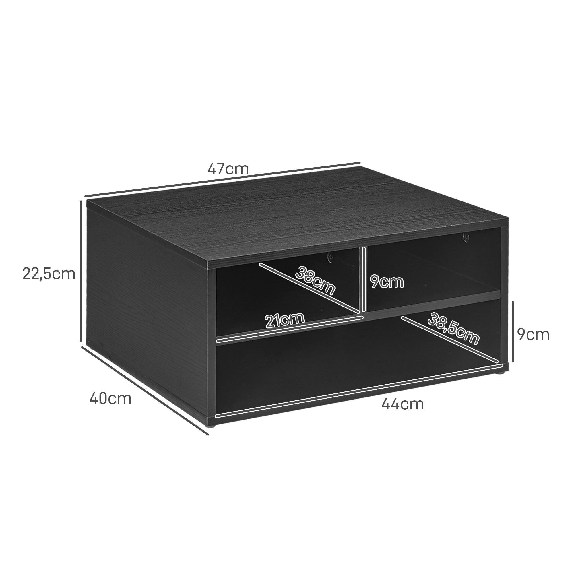 Móvel Auxiliar para Impressora 47x40x22,5 cm - Cor Preto