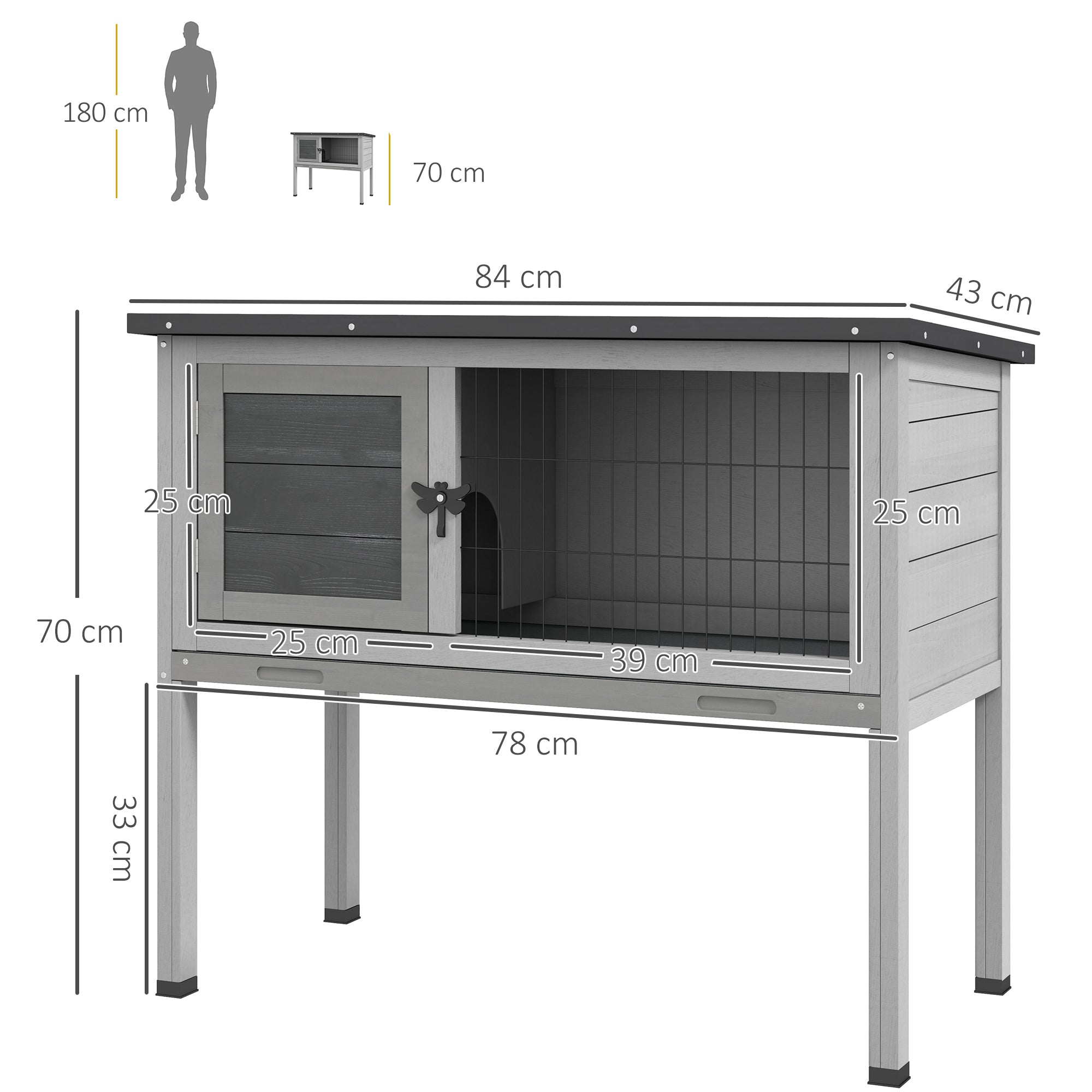 Casa para Animais Pequenos - 84x43x70 cm - Cinzento