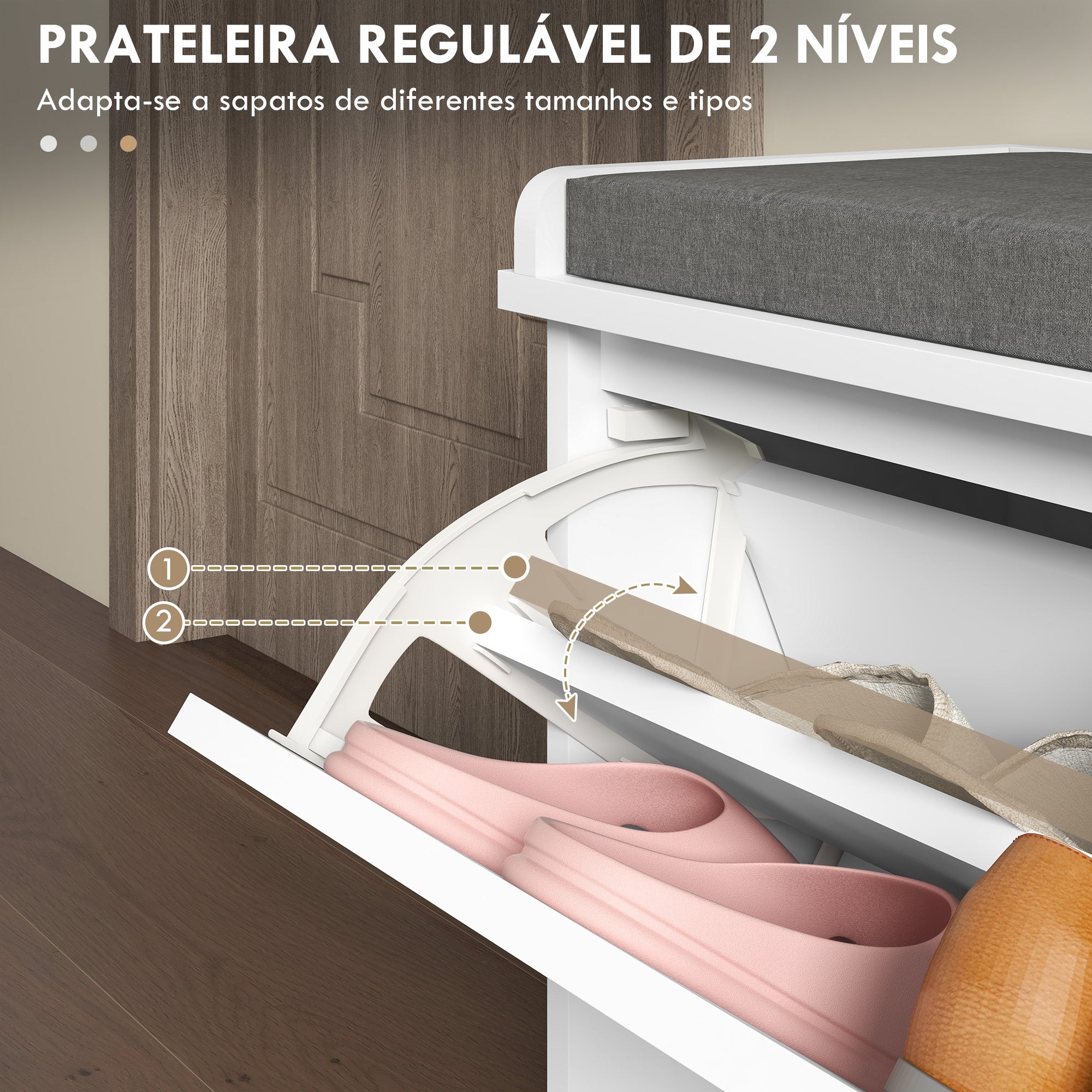 Banco Sapateira Moderno Branco 80x26x44,5 cm