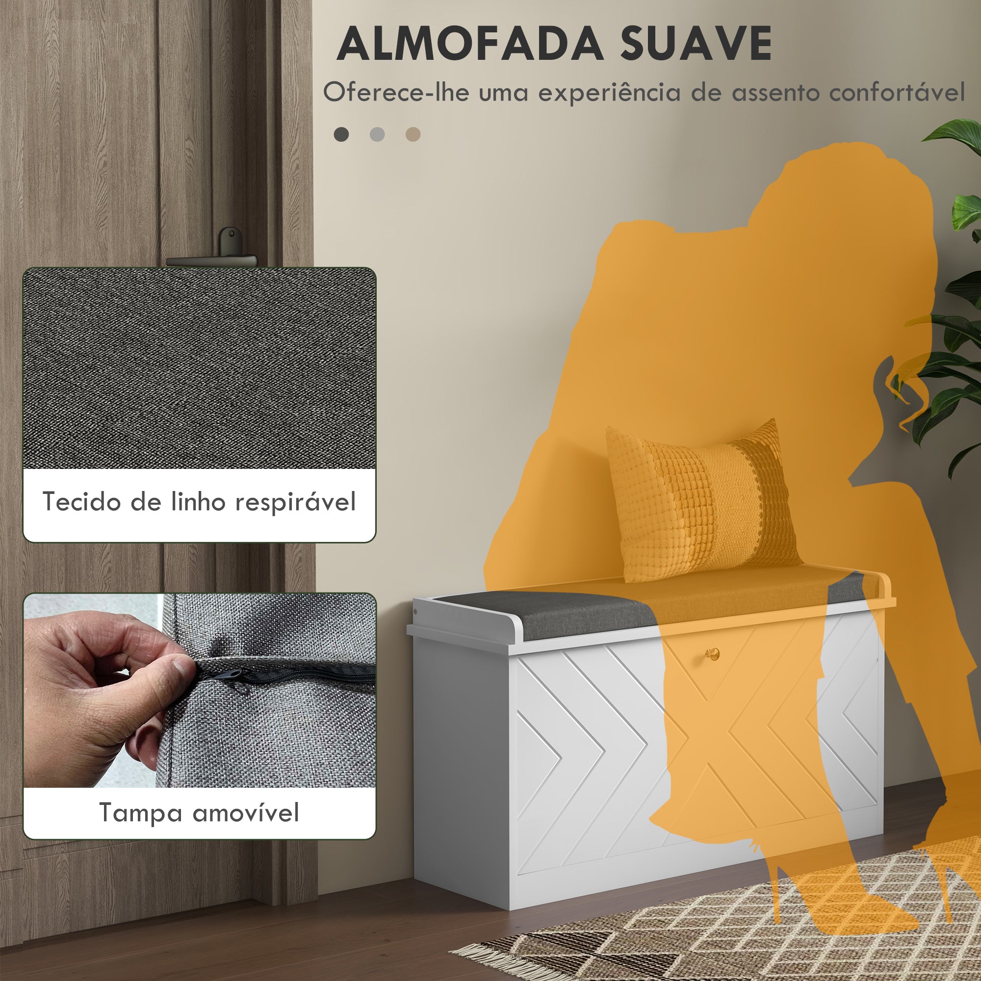 Banco Sapateira Moderno Branco 80x26x44,5 cm