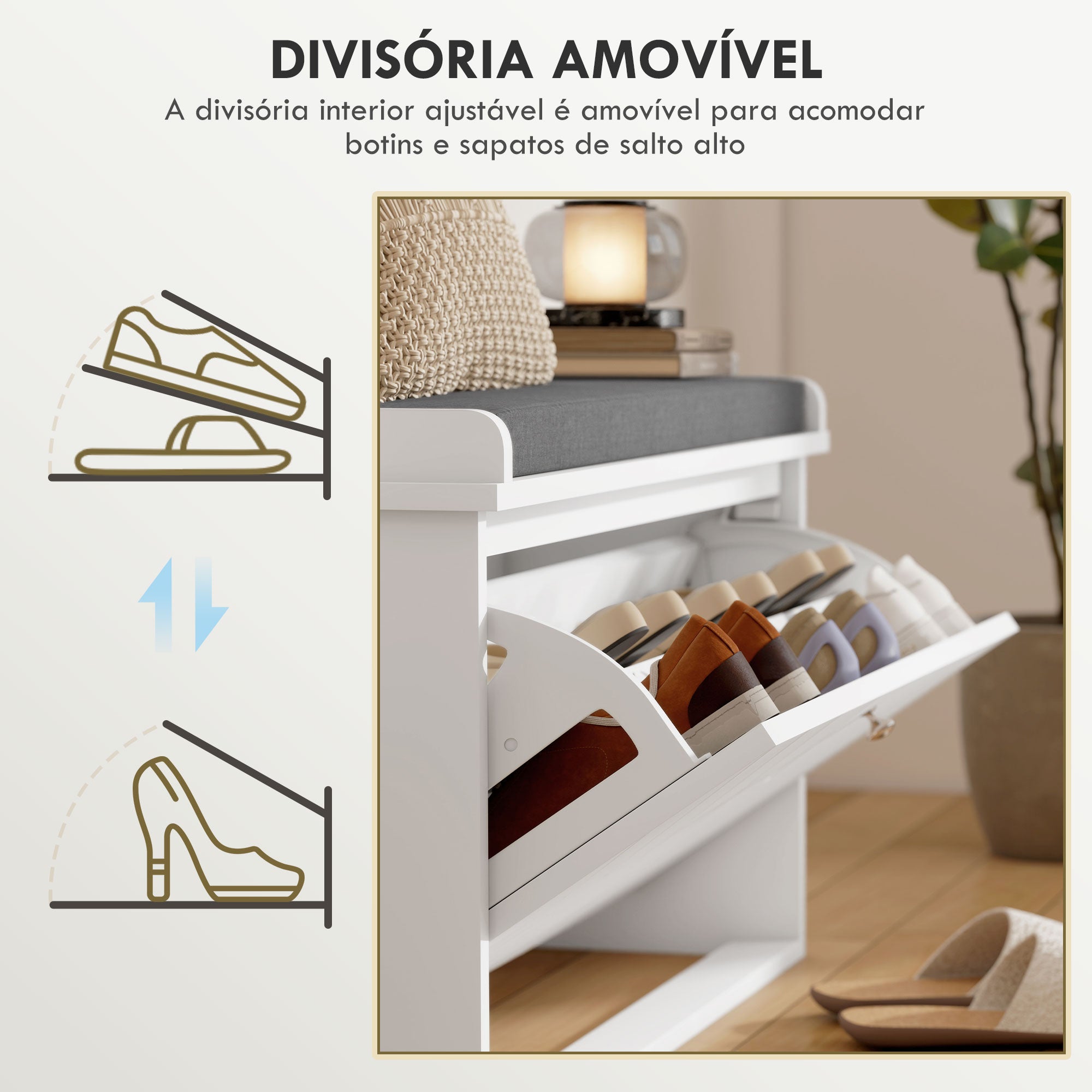 Banco Sapateira Moderno Branco 80x26x44,5 cm