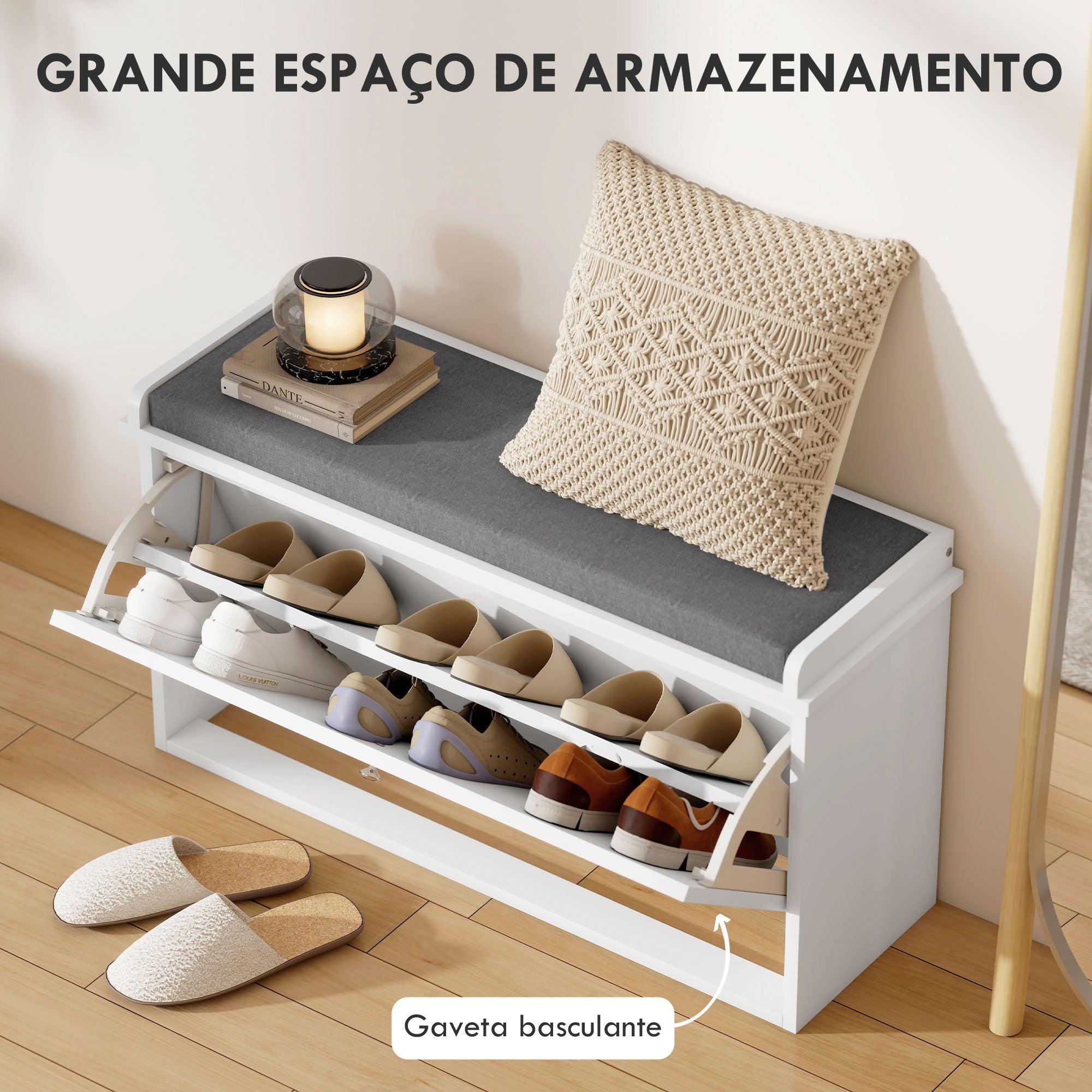 Banco Sapateira Moderno Branco 80x26x44,5 cm