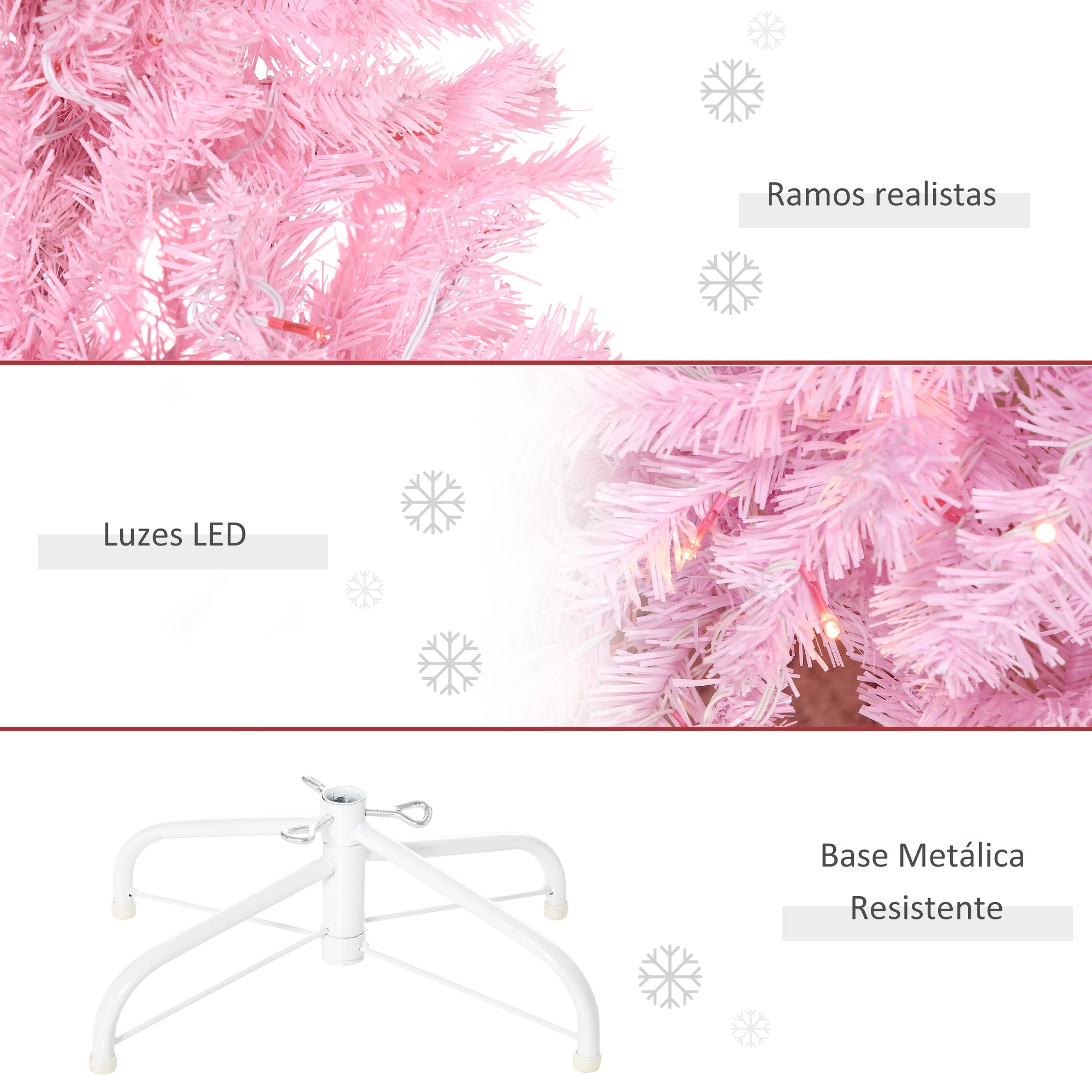 Árvore de Natal Artificial Rosa 180cm 618 Ramos 300 Luzes LED