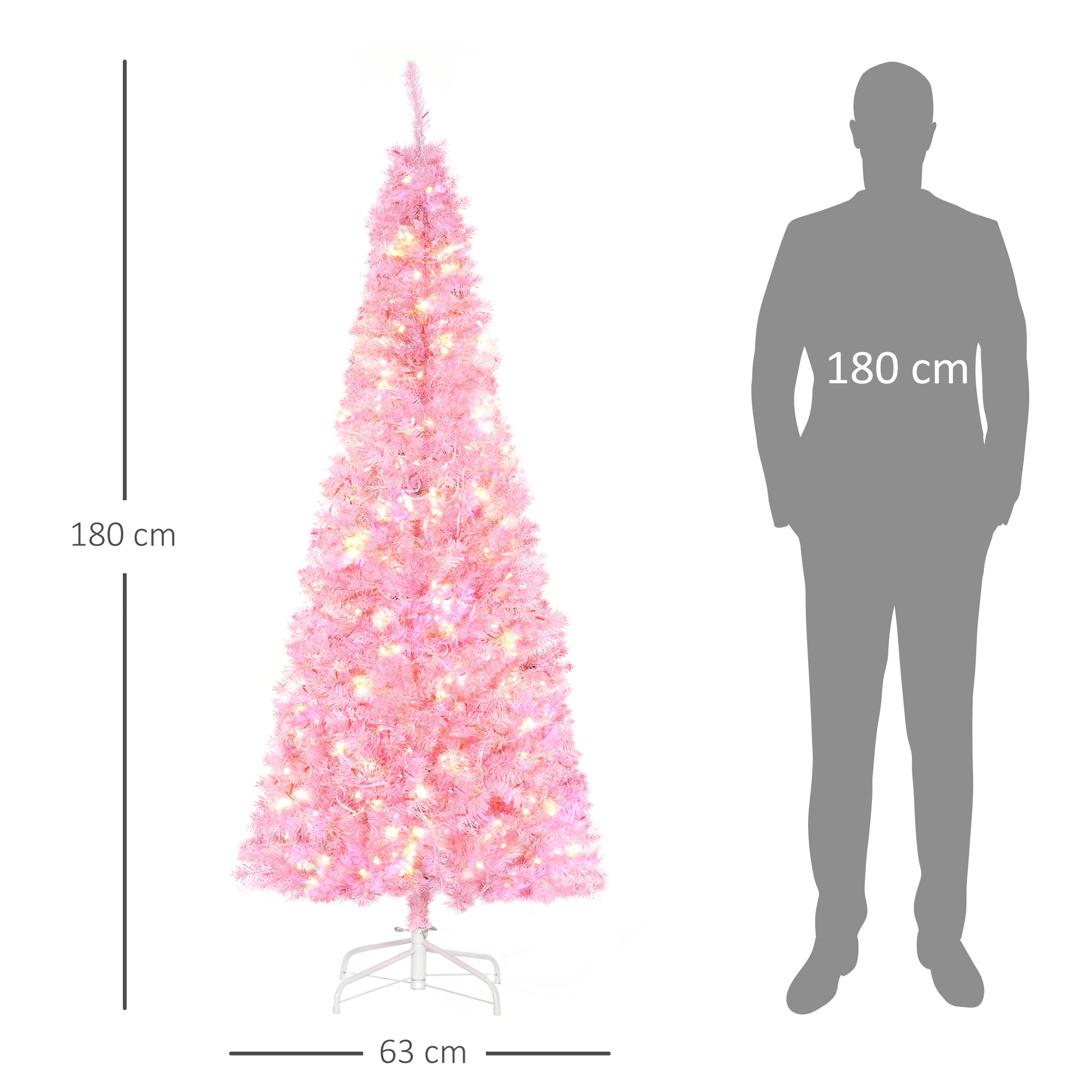 Árvore de Natal Artificial Rosa 180cm 618 Ramos 300 Luzes LED
