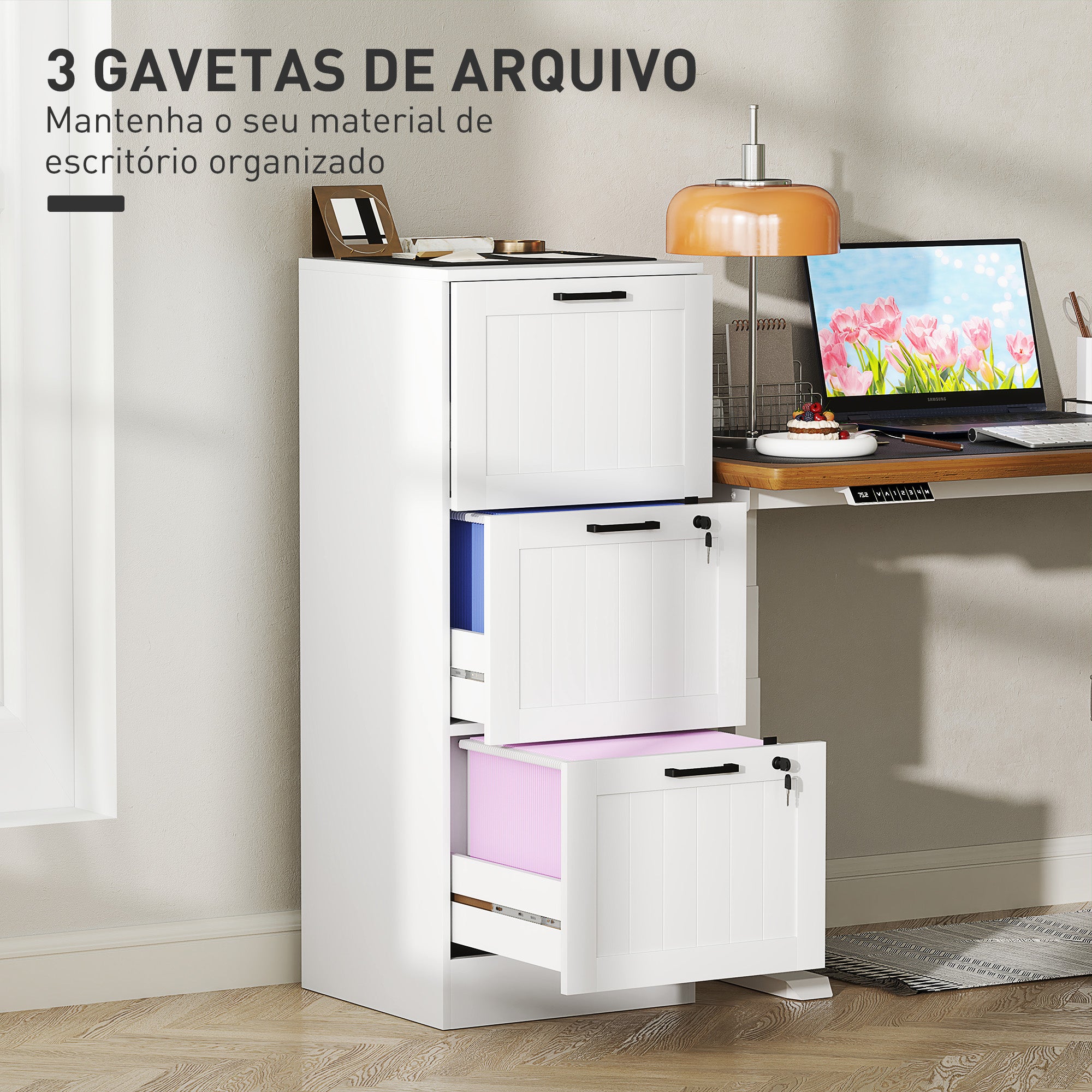 Bloco de Gavetas para Escritório 40x40x101 cm - Branco