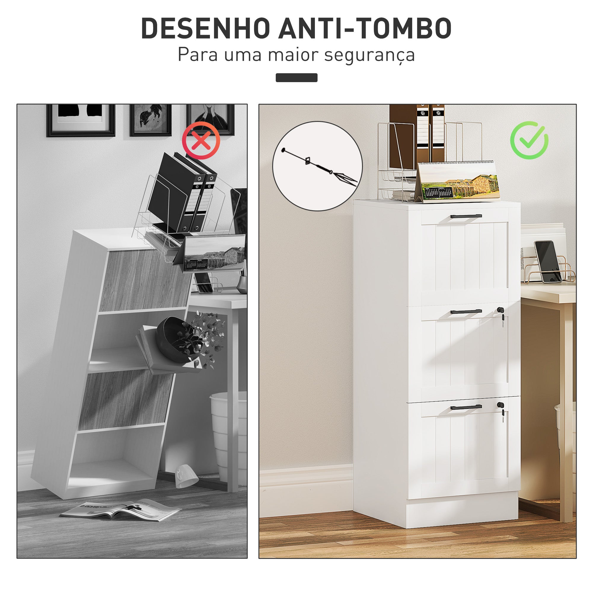 Bloco de Gavetas para Escritório 40x40x101 cm - Branco