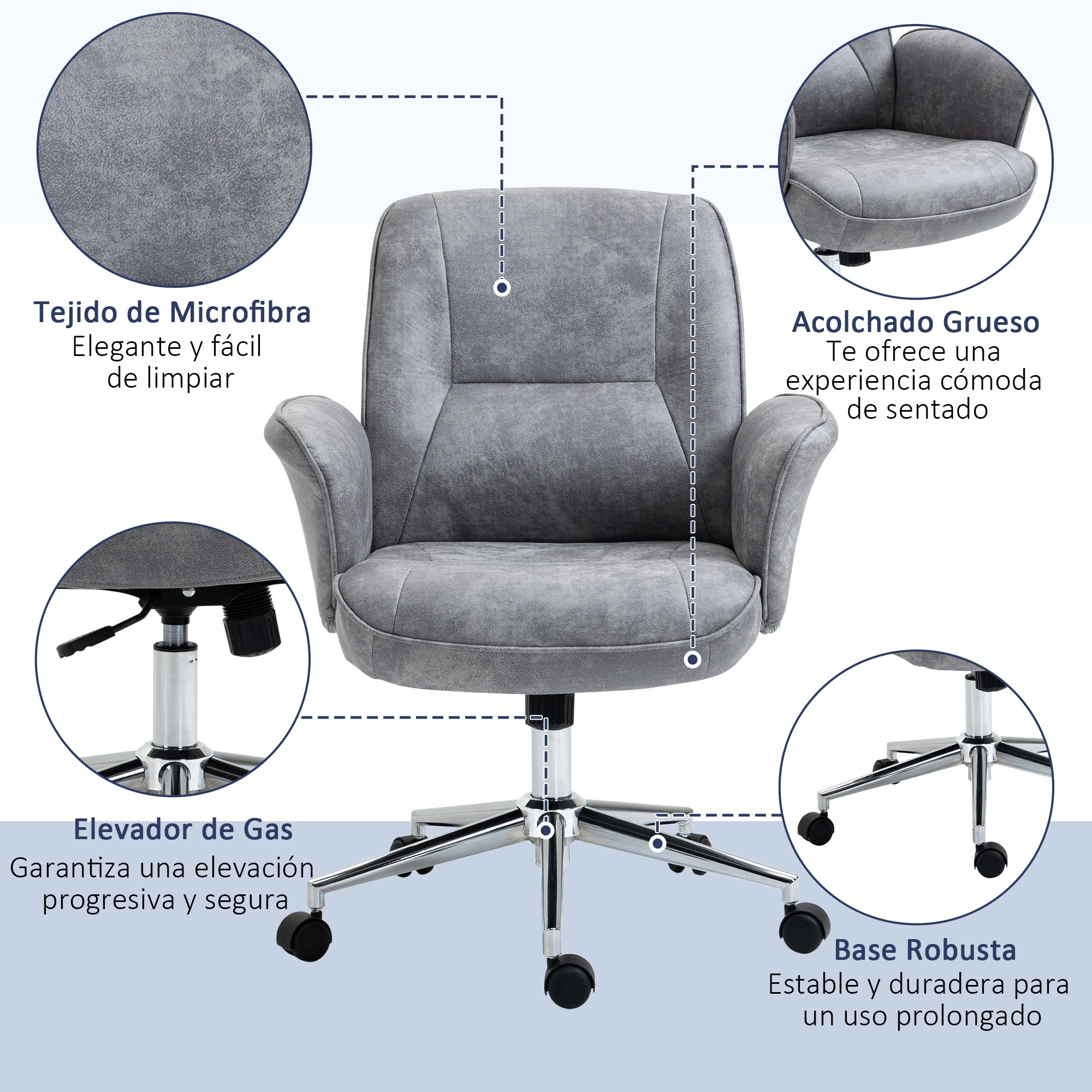Cadeira de Escritório Ergonômica Cinza Claro 67x69x102cm
