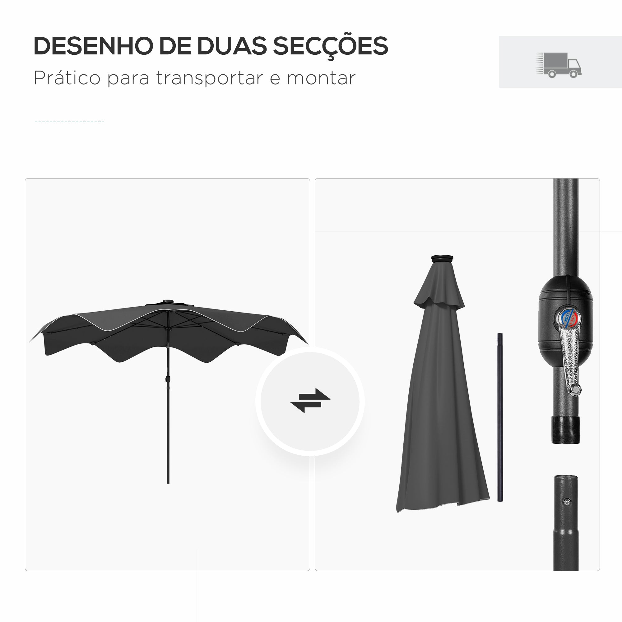 Chapéu de Sol de Jardim Ø292x248 cm - Cinza Escuro