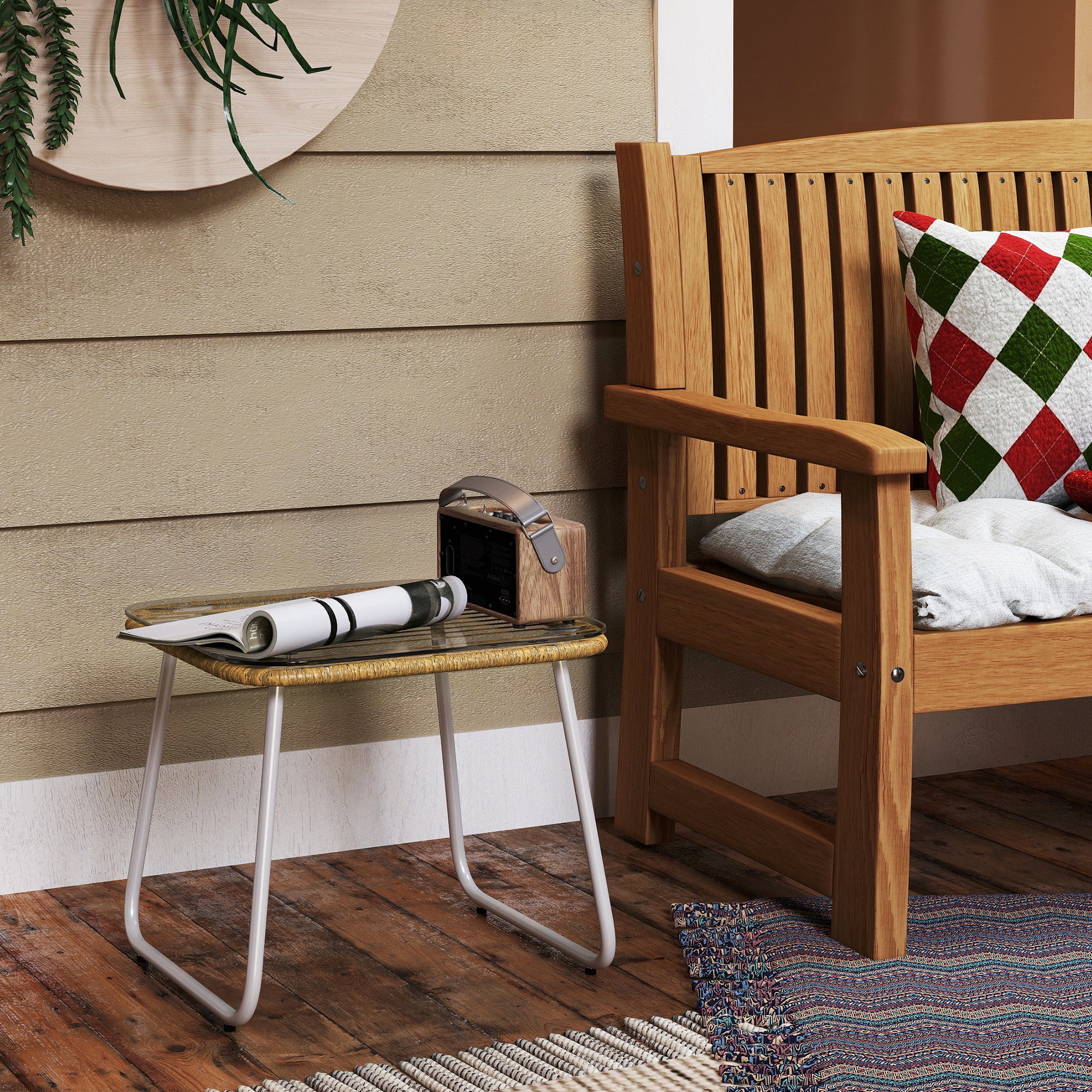 Mesa de Jardim Vime Sintético 50x50x44 cm - Madeira e Branco