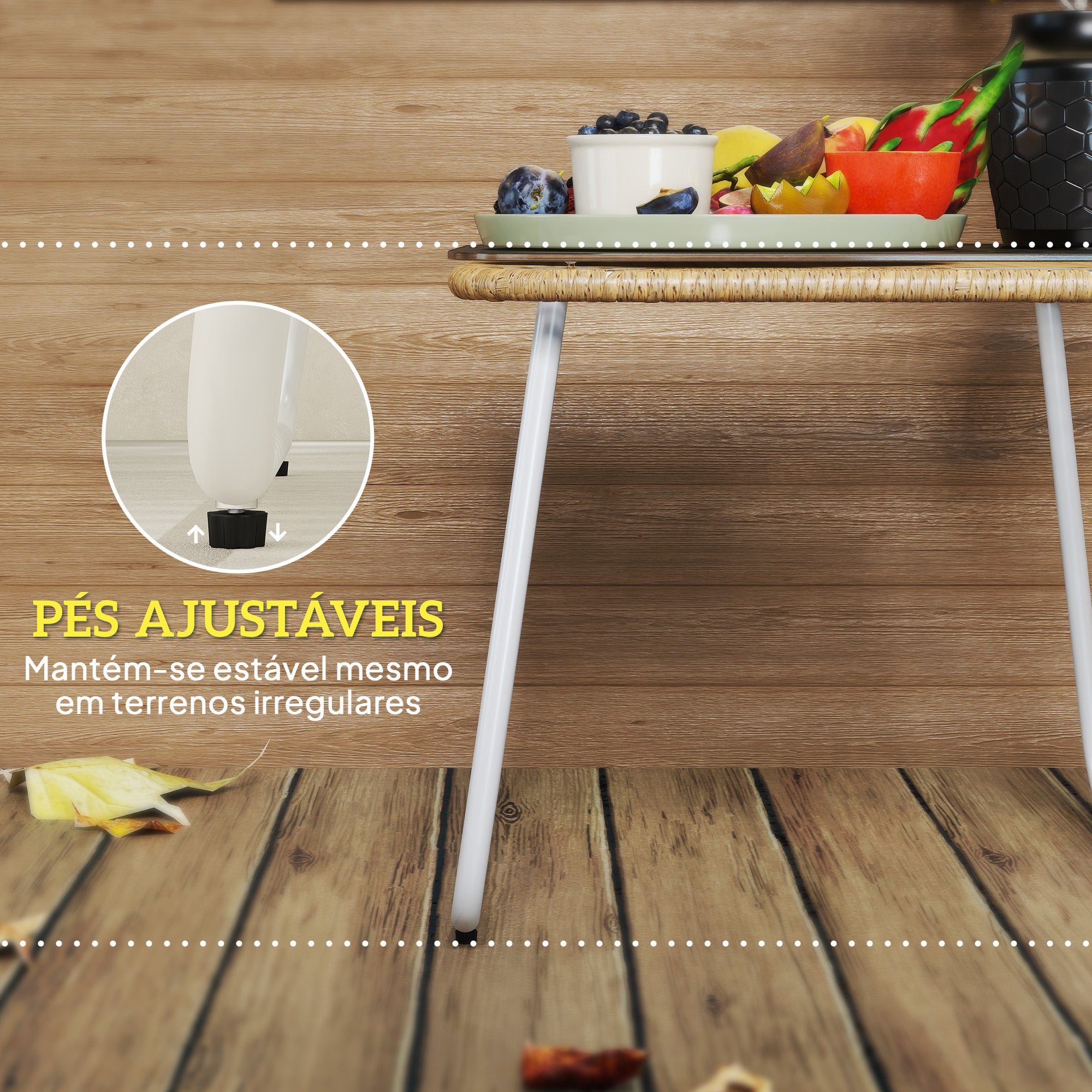 Mesa de Jardim Vime Sintético 50x50x44 cm - Madeira e Branco