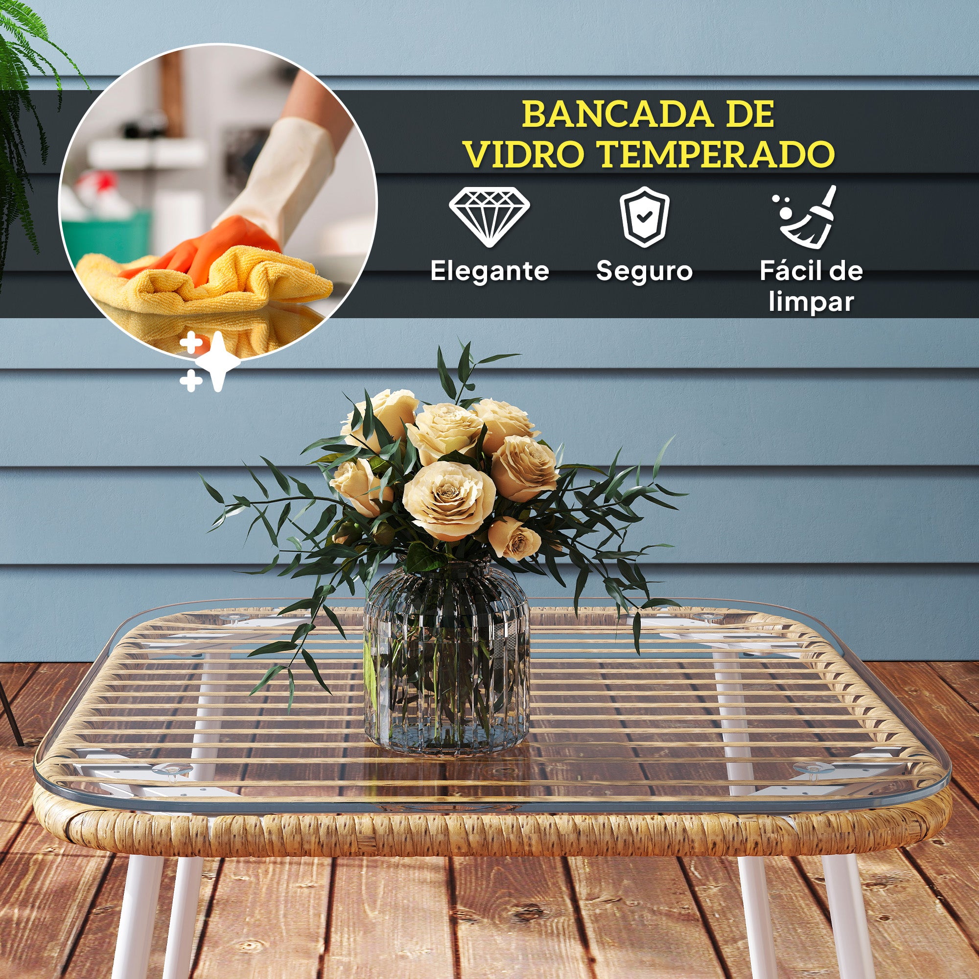 Mesa de Jardim Vime Sintético 50x50x44 cm - Madeira e Branco