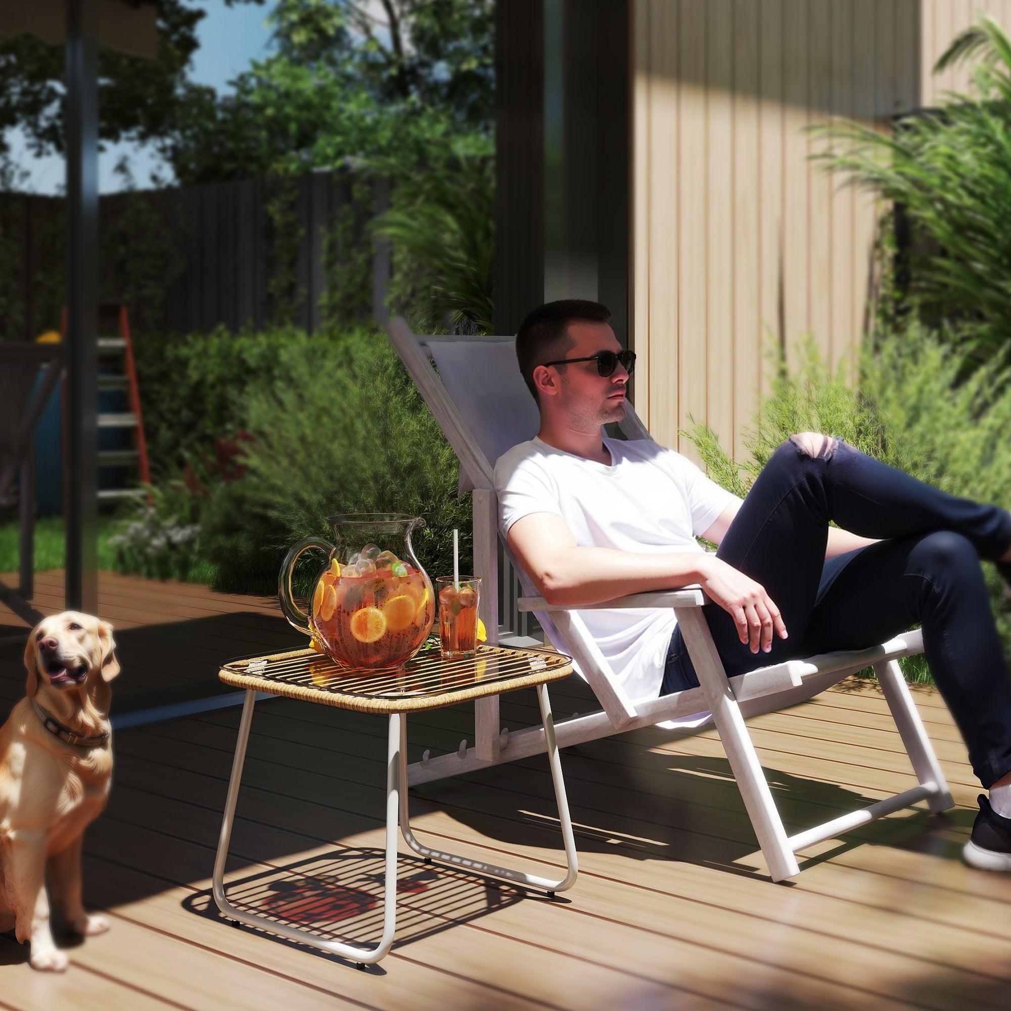 Mesa de Jardim Vime Sintético 50x50x44 cm - Madeira e Branco