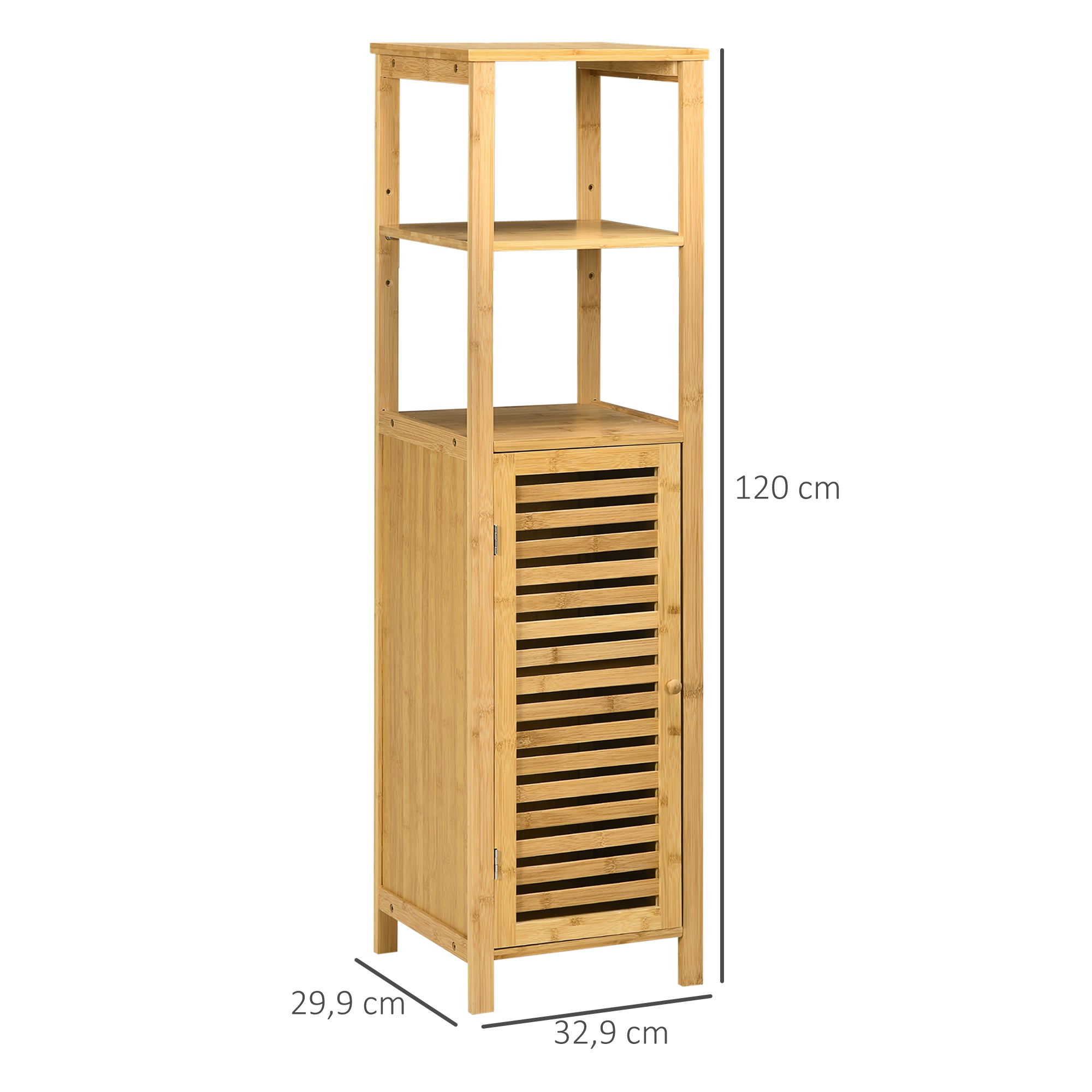 Armário Auxiliar Casa de Banho de Bambu Cor de Madeira Natural 32,9x29,9x120 cm