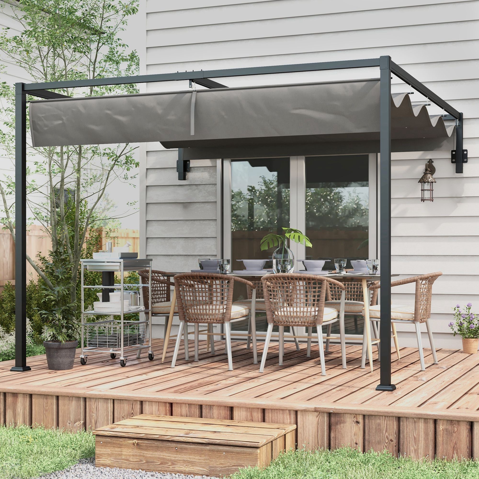 Pérgola de Parede – 297x211x220 cm – Cinzento – Aço