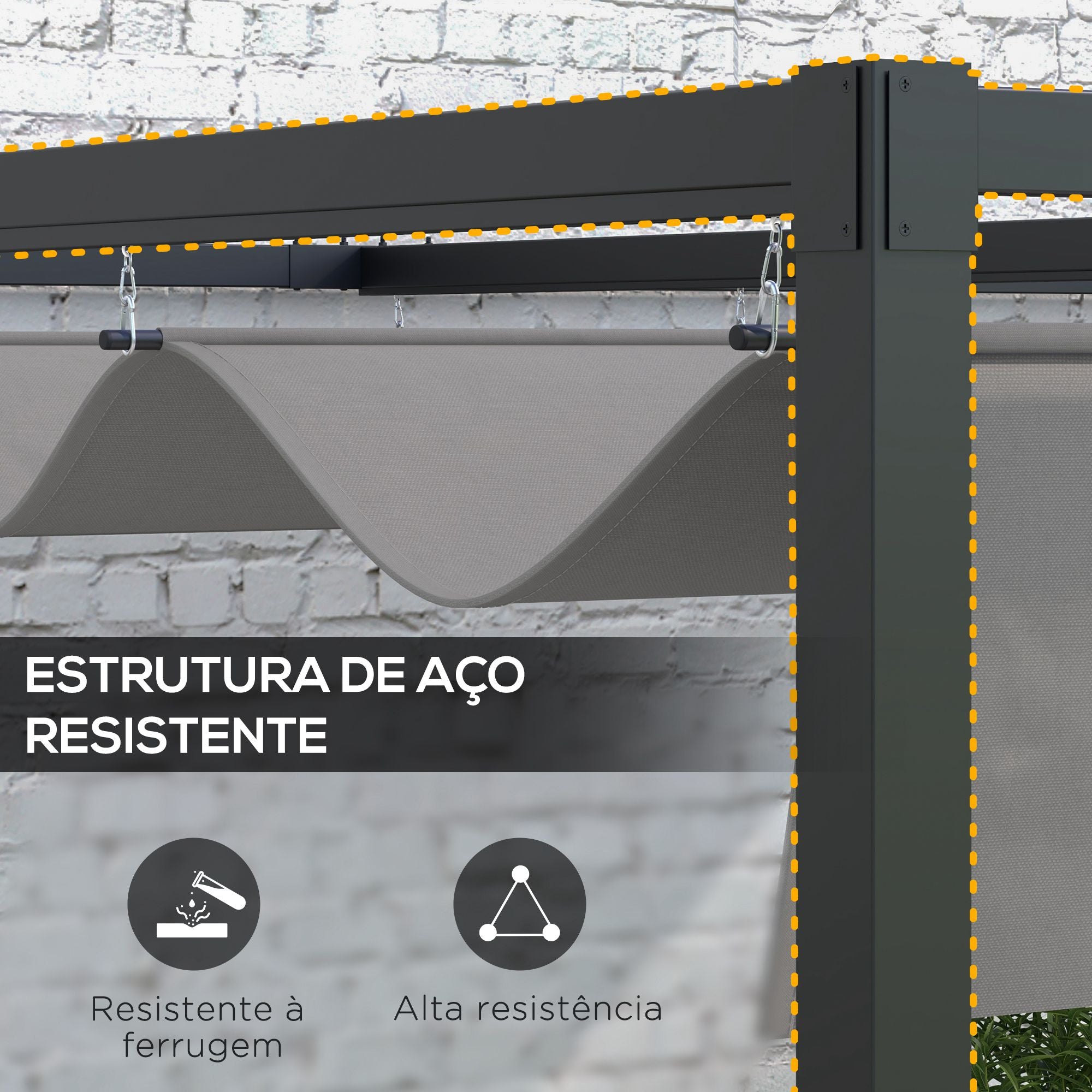 Pérgola de Parede – 297x211x220 cm – Cinzento – Aço