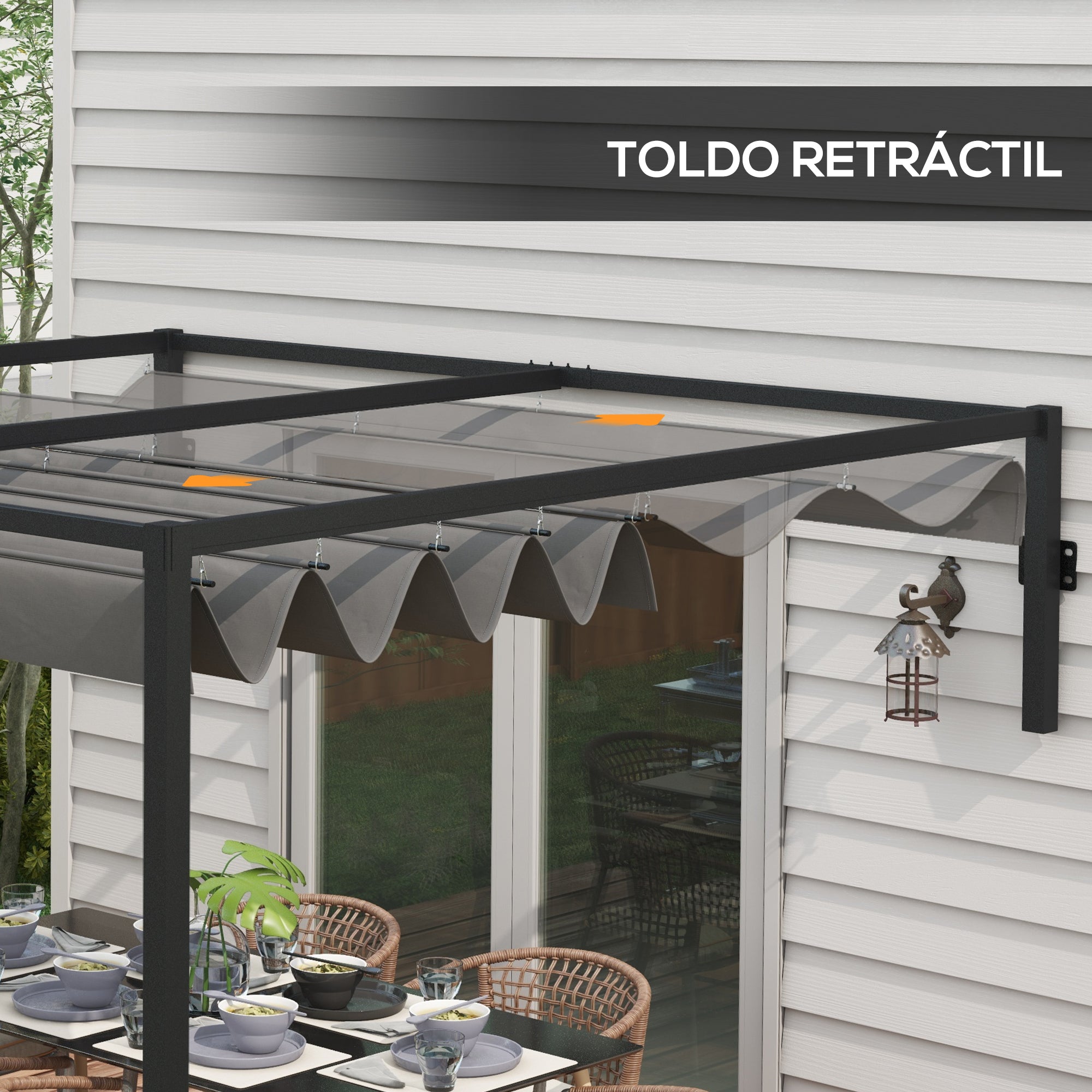 Pérgola de Parede – 297x211x220 cm – Cinzento – Aço