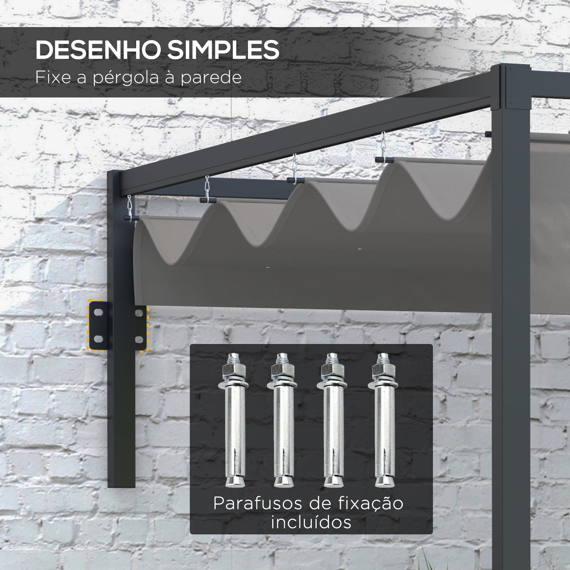 Pérgola de Parede – 297x211x220 cm – Cinzento – Aço