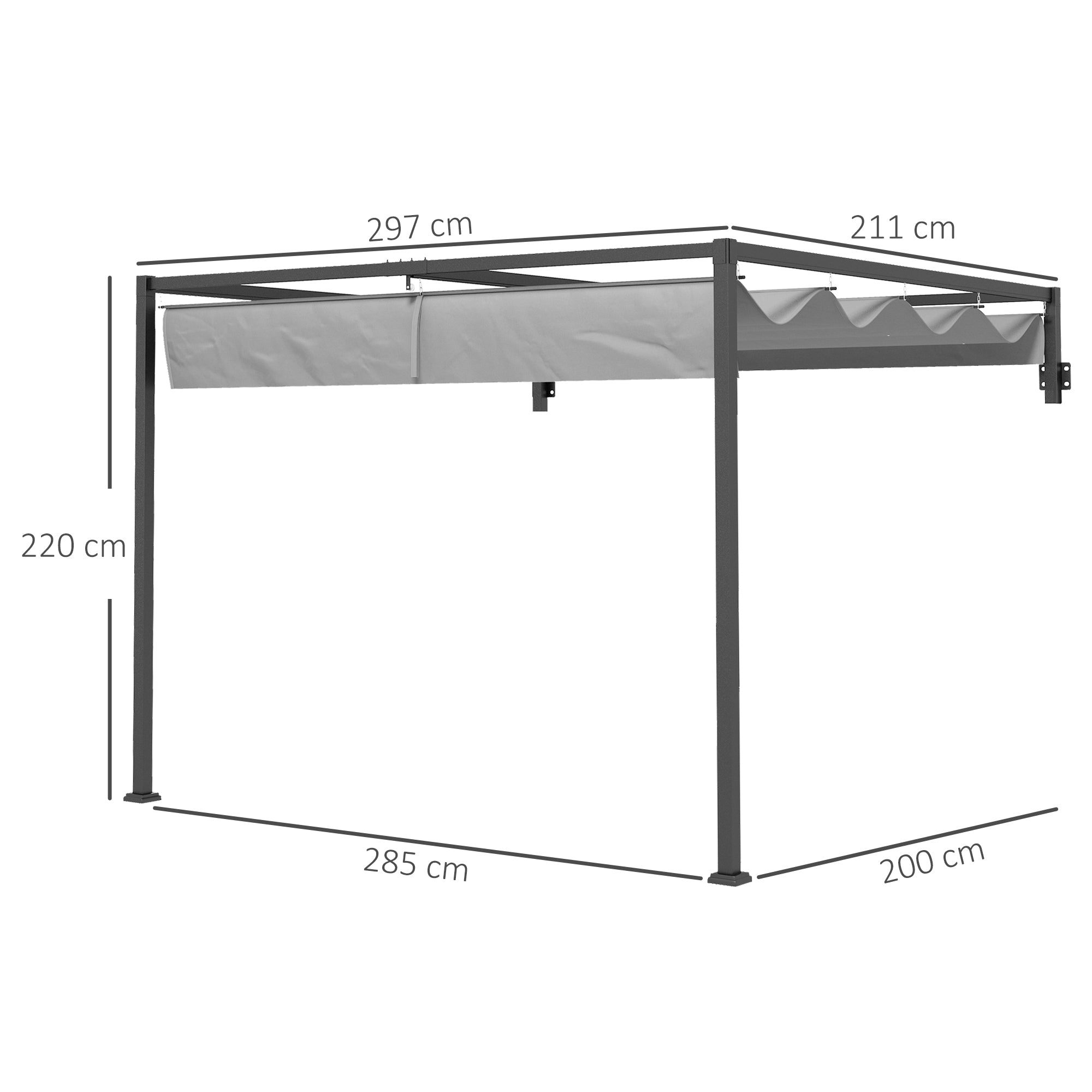 Pérgola de Parede – 297x211x220 cm – Cinzento – Aço