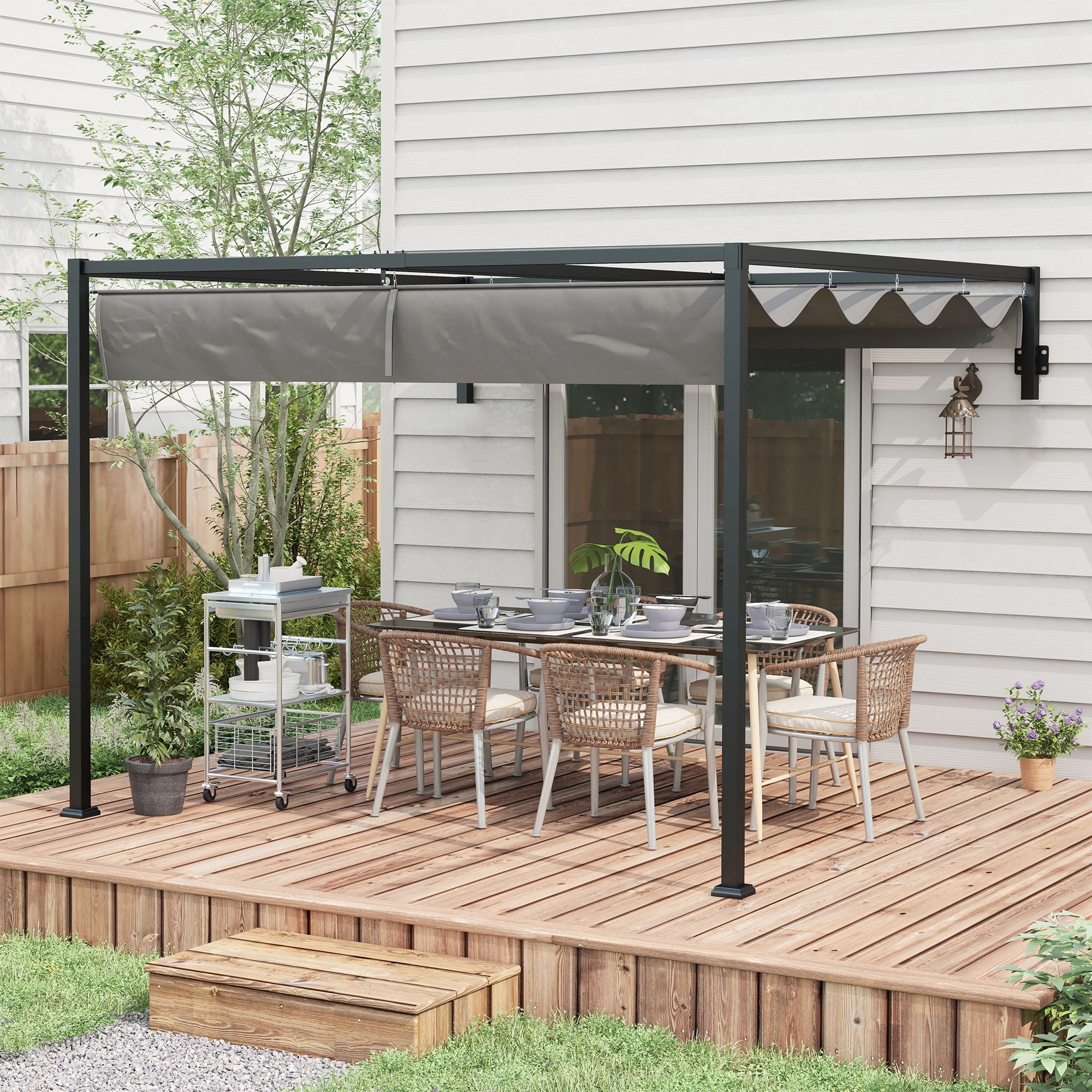 Pérgola de Parede – 297x211x220 cm – Cinzento – Aço
