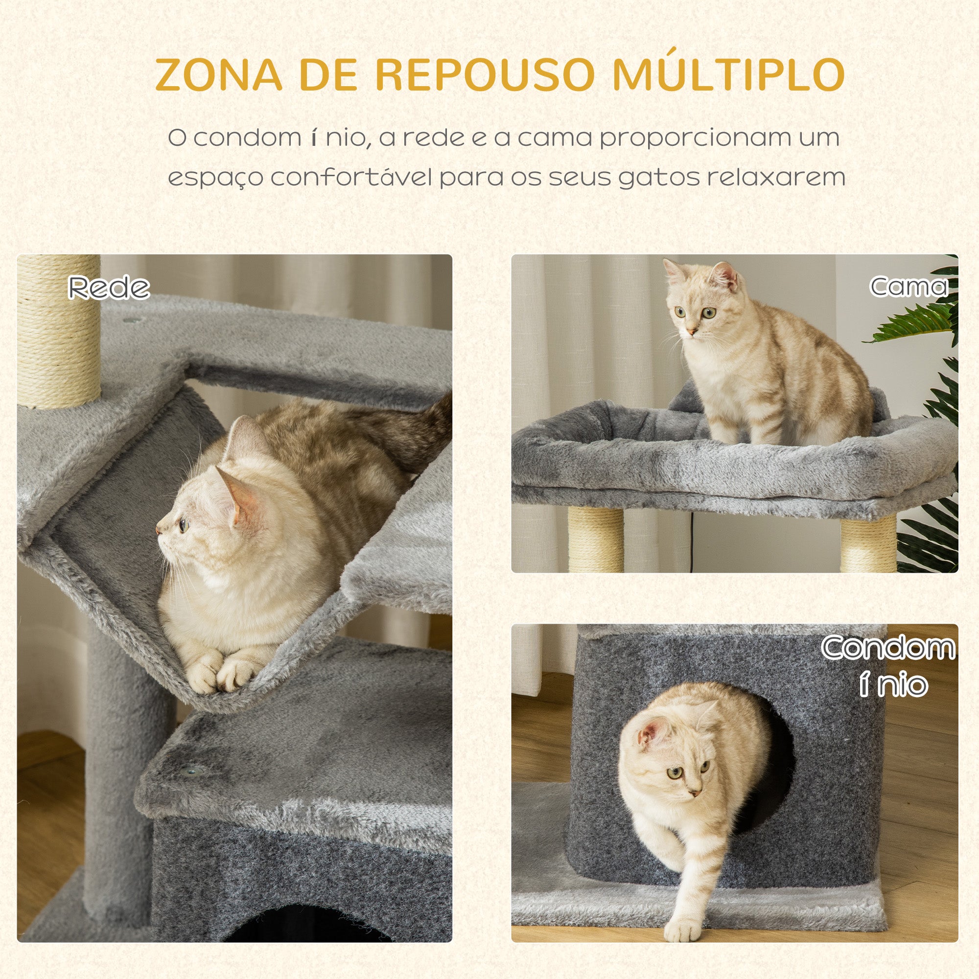 Arranhador para Gatos Altura 90 cm Cinzento