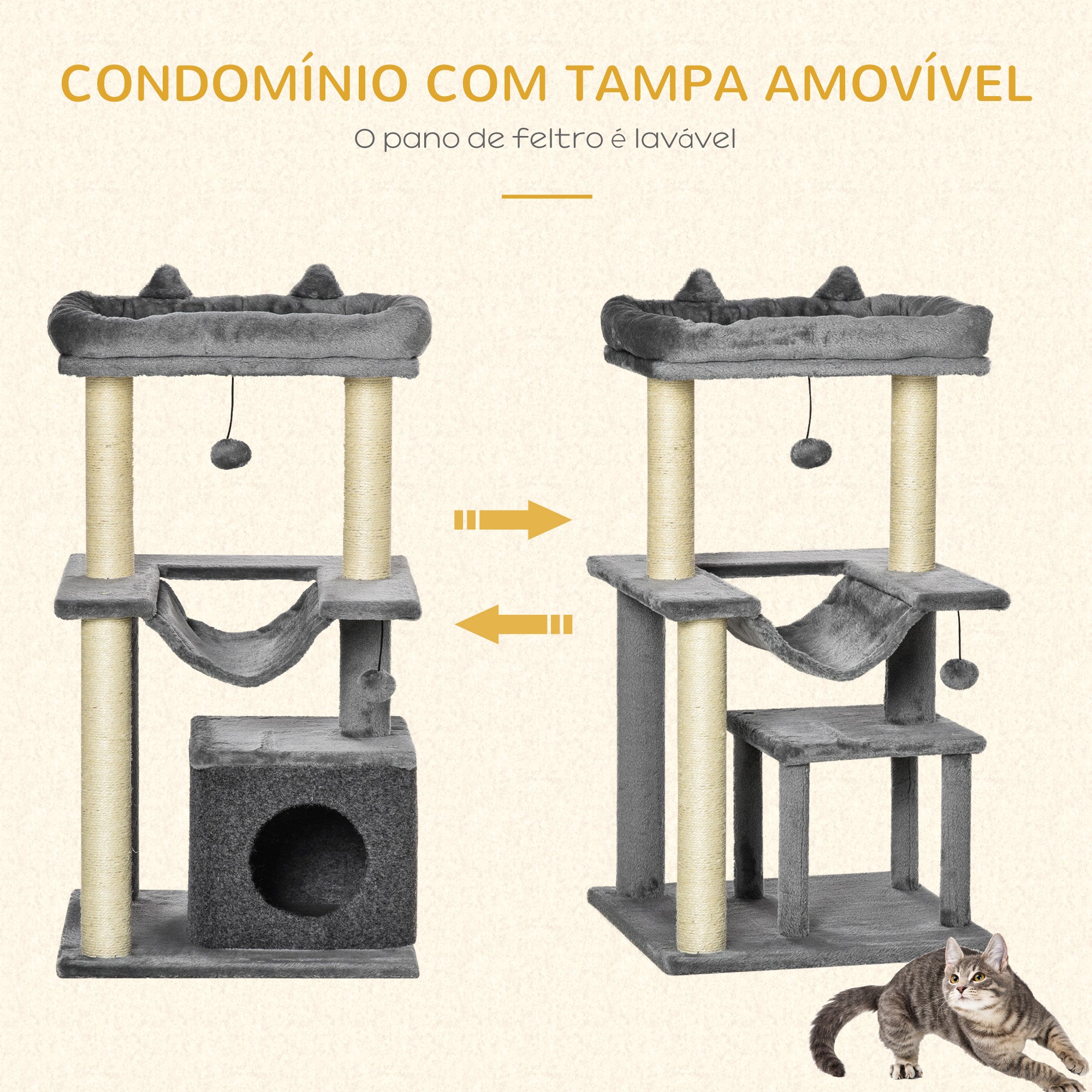 Arranhador para Gatos Altura 90 cm Cinzento